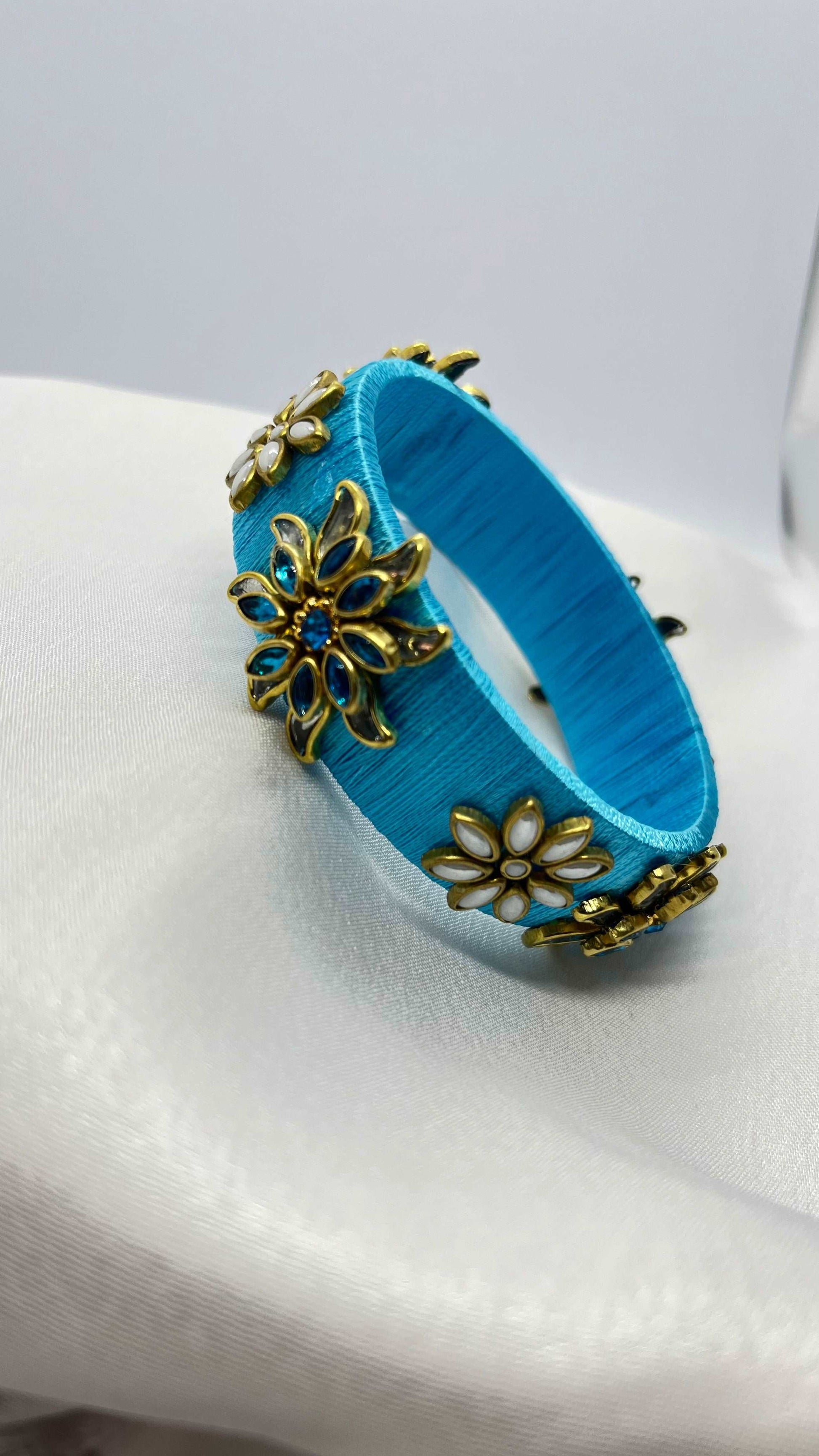 Light Blue Pearl Kada Bangle - MATSYA BOUTIQUE