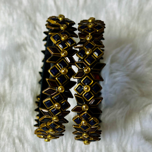Zehra bangles, floral enamel bangles, navy maroon bangles, antique gold jewelry, traditional bangles for women, Indian ethnic bangles, wedding bangle set, handcrafted jewelry, festival bangles, floral charm bangles, boho style bangles, designer Indian jewelry, oxidized floral bangles, bangles online India, Matsya Boutique
