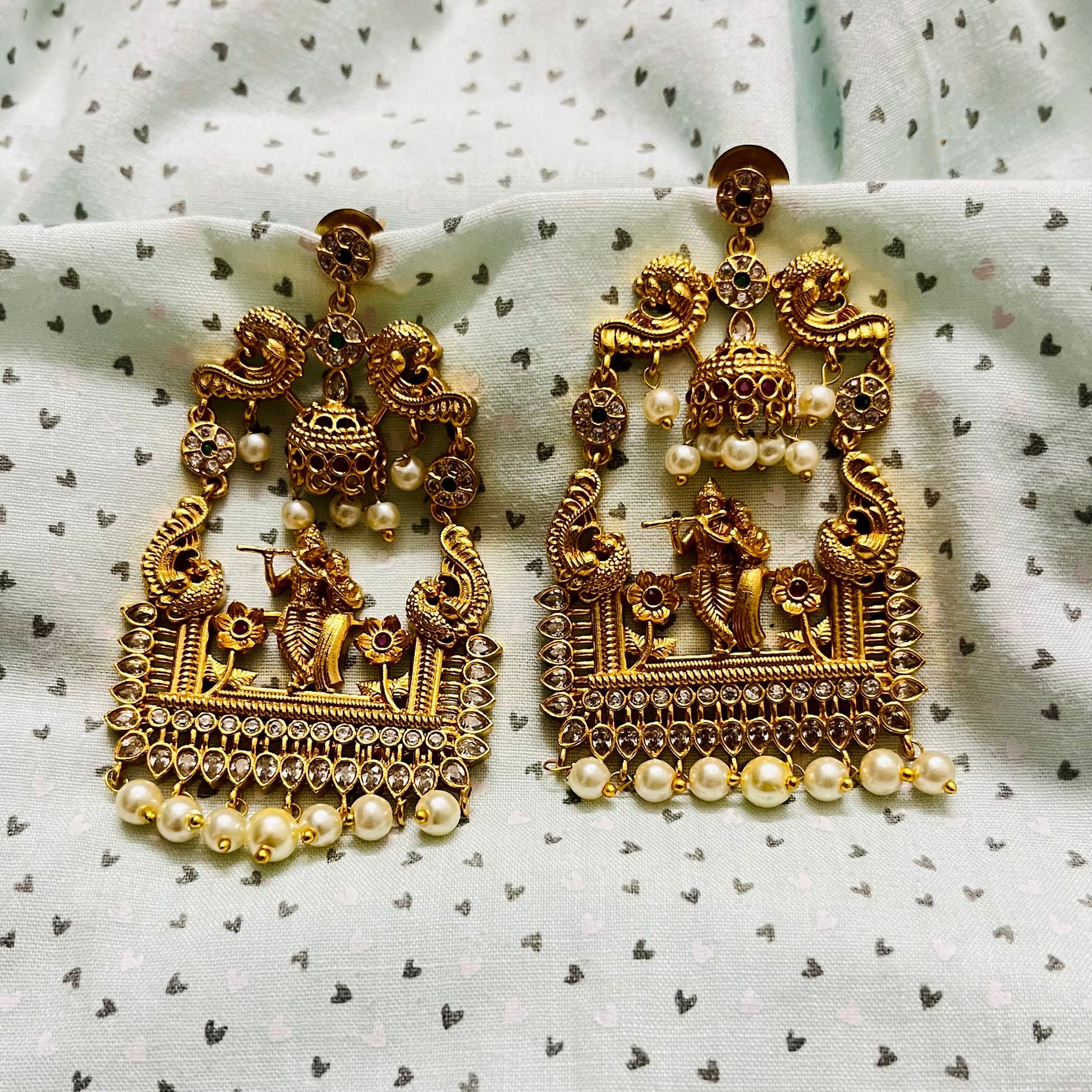Krishna Earrings, Temple Jewelry, Traditional Earrings, Gold Plated Earrings, Handcrafted Earrings, Ethnic Jewelry, Antique Earrings, South Indian Jewelry, Festival Jewelry, Statement Earrings, Religious Jewelry, Indian Earrings, Handmade Jewelry, Bridal Accessories, Goddess Jewelry, Jhumka Style, Indian Wedding Jewelry, Designer Earrings, Boho Indian Earrings, Radha Krishna Jewelry
