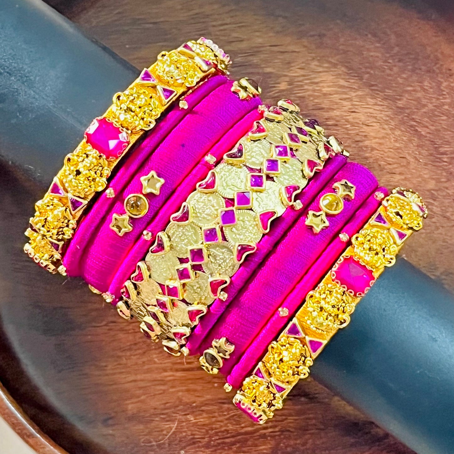Handmade silk thread bangles, Pink and gold bangle set, Traditional Indian bangles, Designer bangle combo, Ethnic jewelry set, Wedding bangle set, Party wear bangles, Kundan style bangles, Bridal bangles India, Custom bangles Bangalore, Gold plated bangles, Silk thread jewelry, Festive bangles combo, Indian accessories, Ethnic fashion jewelry, Boutique bangles online, Handmade Indian jewelry, Traditional accessories India, Stylish bangles for women, Gold and pink bangles, Vibrant Indian bangles, Bangle stac