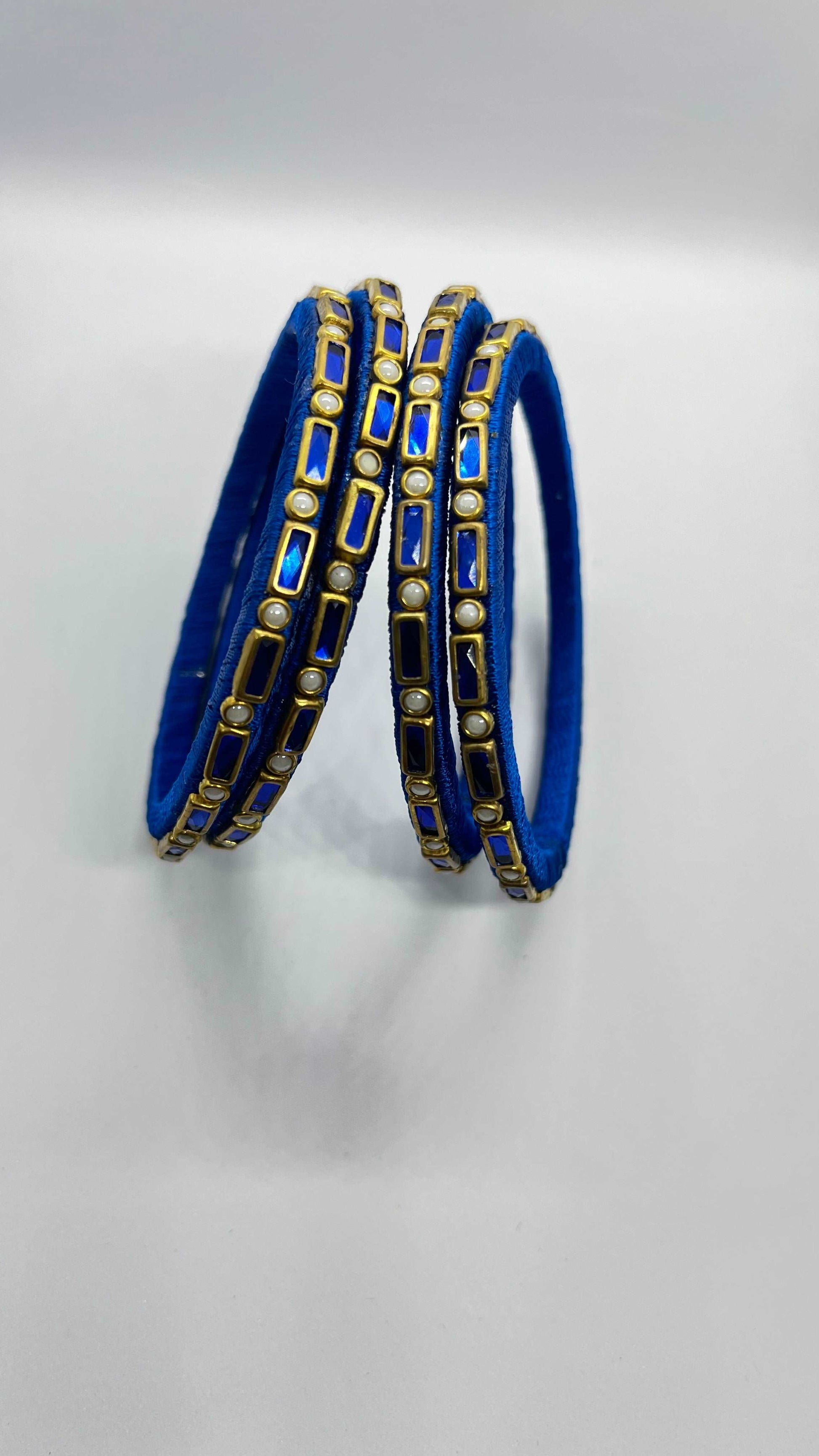 Blue single line Kundan Bangles - MATSYA BOUTIQUE