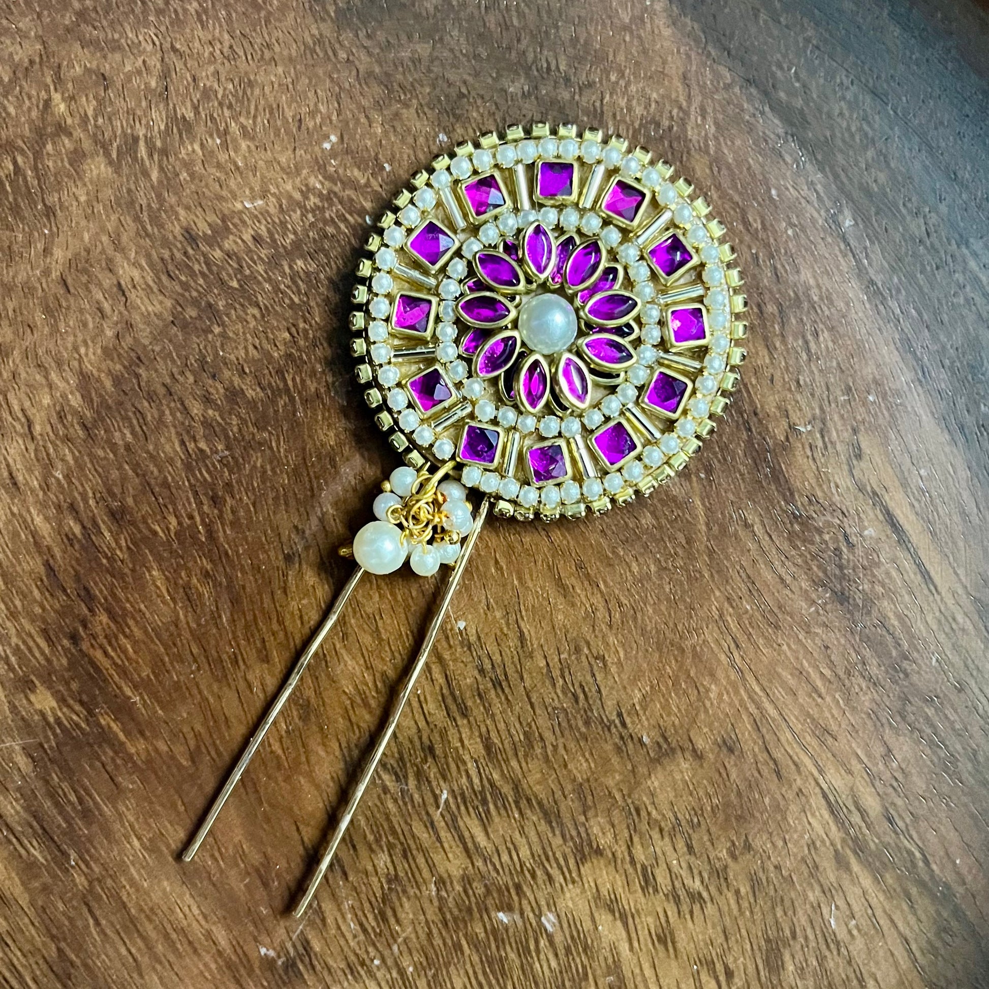 juda pin, bridal juda pin, traditional hair accessory, kundan juda pin, pearl juda pin, indian hair jewelry, handmade juda pin, bun pin for wedding, south indian hair accessory, temple hair jewelry, ethnic hair pin, kundan hair clip, bridal hair bun ornament, magenta hair accessory, juda pin online india