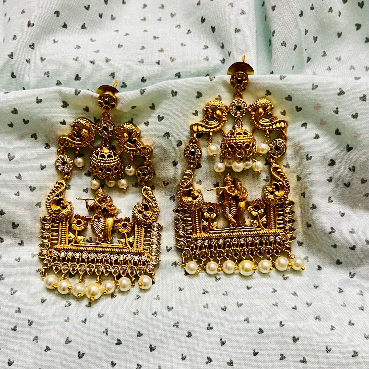 Krishna Earrings, Temple Jewelry, Traditional Earrings, Gold Plated Earrings, Handcrafted Earrings, Ethnic Jewelry, Antique Earrings, South Indian Jewelry, Festival Jewelry, Statement Earrings, Religious Jewelry, Indian Earrings, Handmade Jewelry, Bridal Accessories, Goddess Jewelry, Jhumka Style, Indian Wedding Jewelry, Designer Earrings, Boho Indian Earrings, Radha Krishna Jewelry