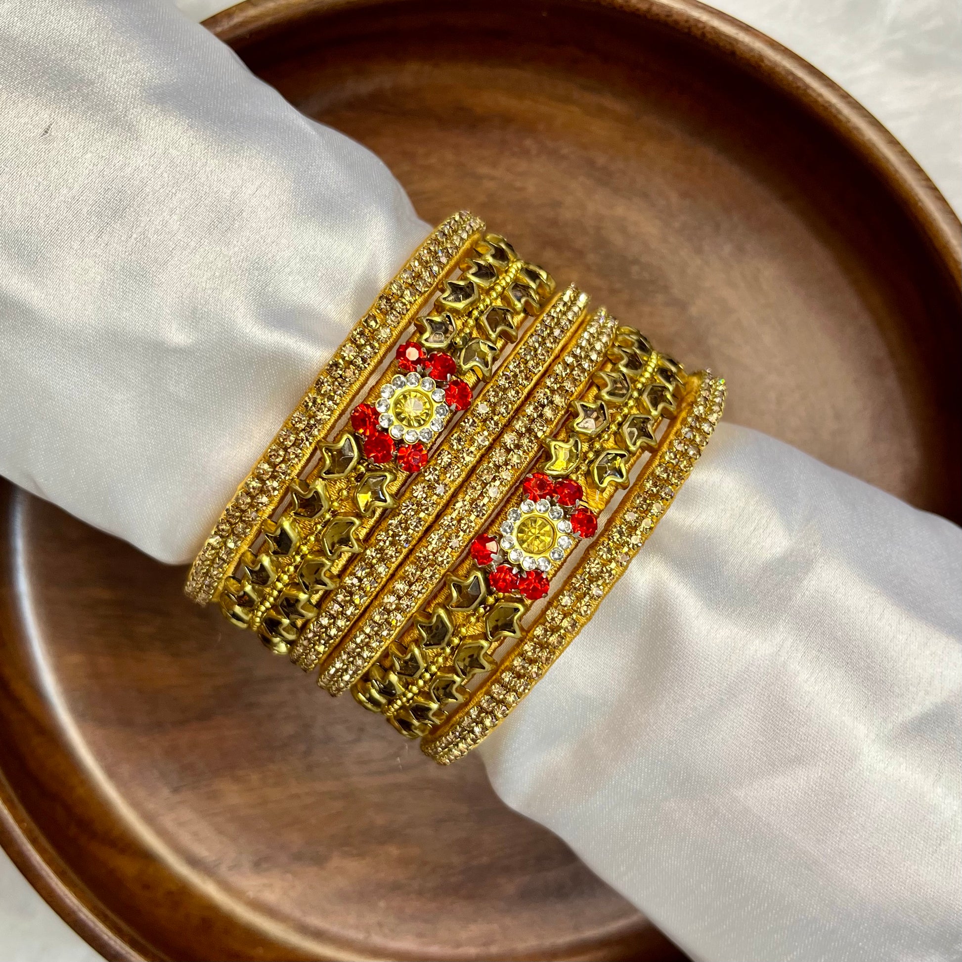 Red & Gold Floral Festive Bangle Set - MATSYA BOUTIQUE