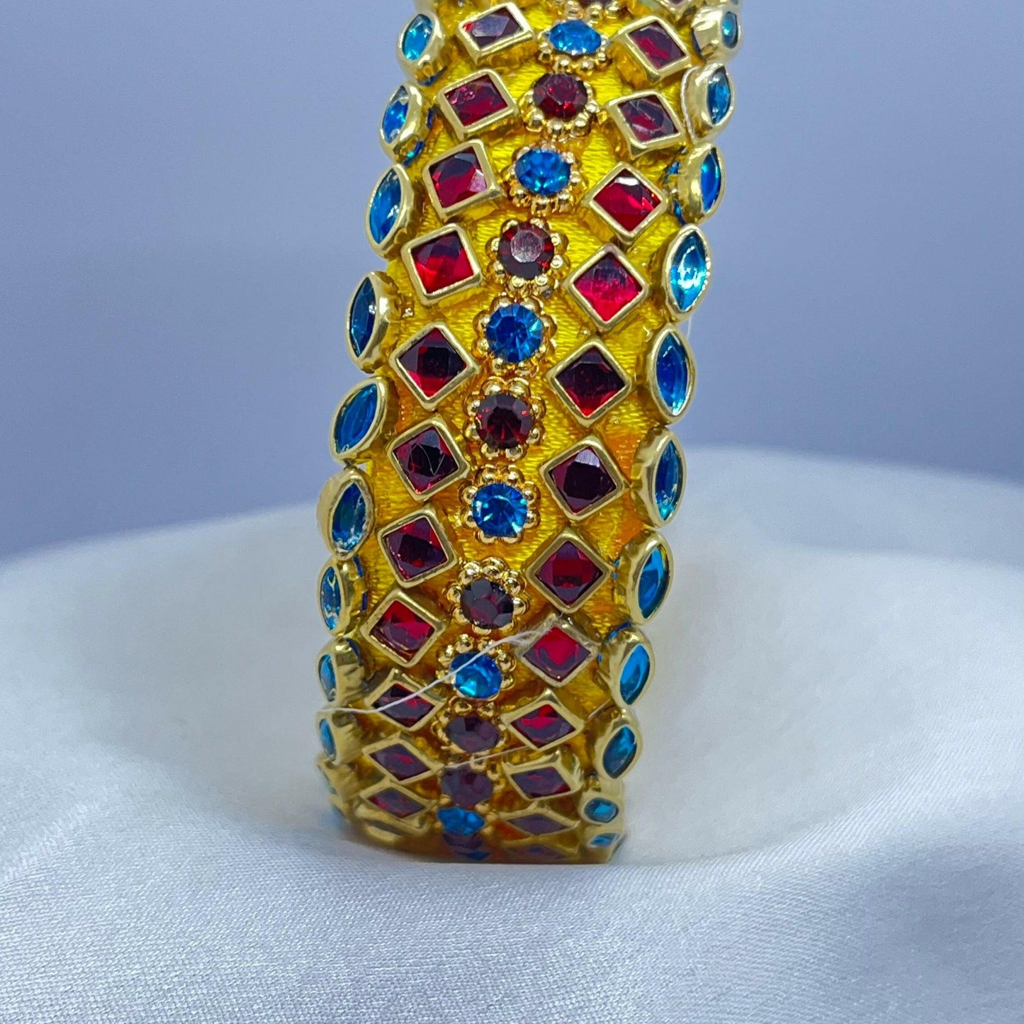 Yellow silk thread bangle with blue and red stones - MATSYA BOUTIQUE
