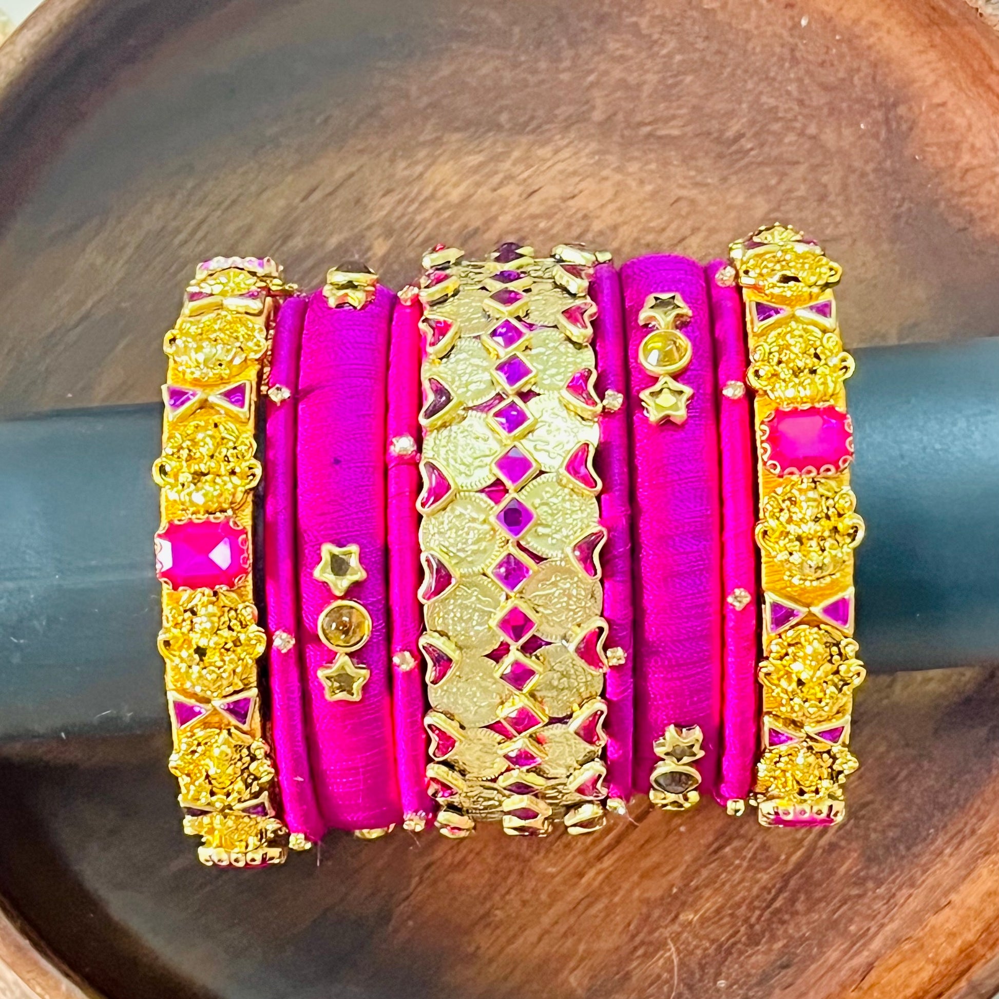 Handmade silk thread bangles, Pink and gold bangle set, Traditional Indian bangles, Designer bangle combo, Ethnic jewelry set, Wedding bangle set, Party wear bangles, Kundan style bangles, Bridal bangles India, Custom bangles Bangalore, Gold plated bangles, Silk thread jewelry, Festive bangles combo, Indian accessories, Ethnic fashion jewelry, Boutique bangles online, Handmade Indian jewelry, Traditional accessories India, Stylish bangles for women, Gold and pink bangles, Vibrant Indian bangles, Bangle stac