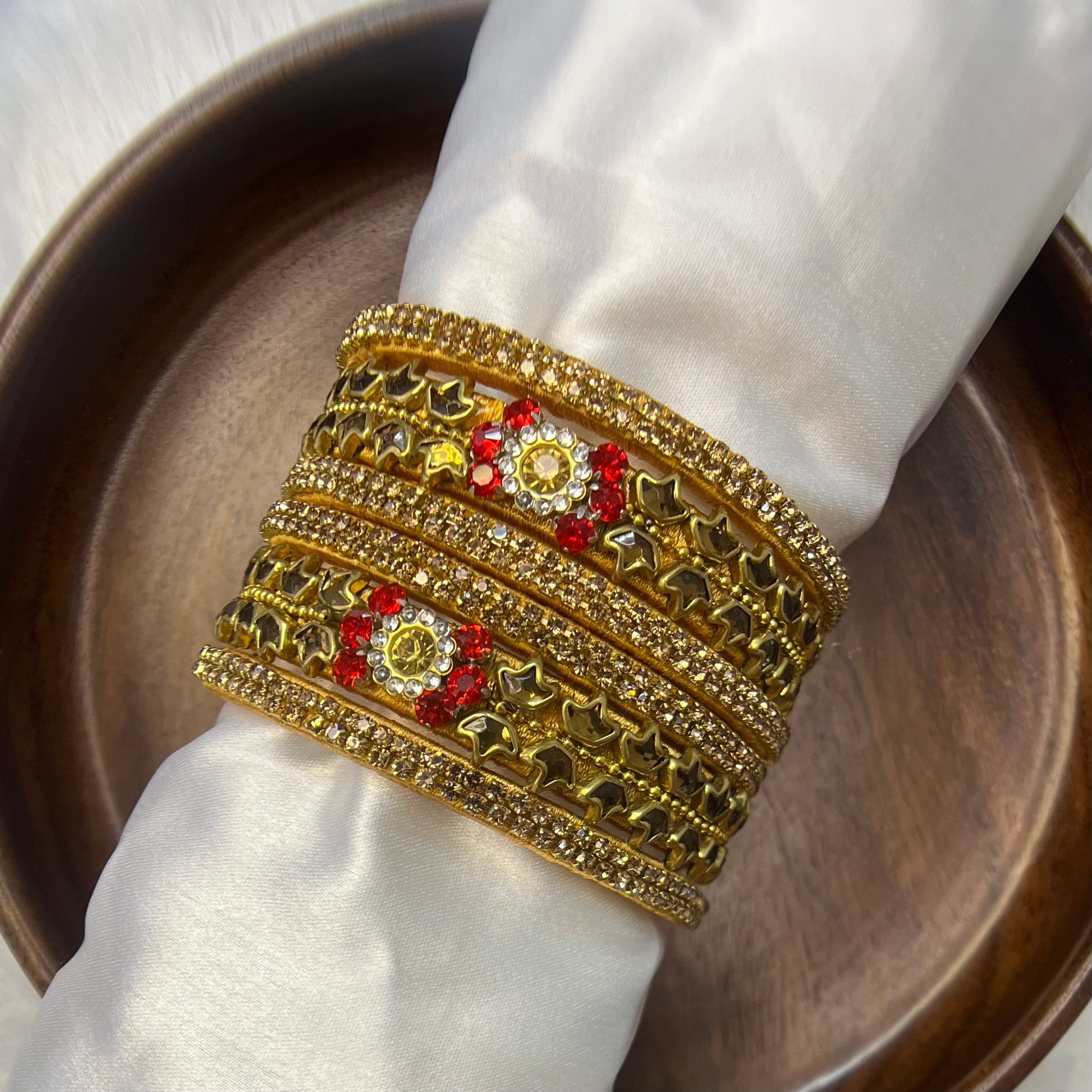 Red & Gold Floral Festive Bangle Set - MATSYA BOUTIQUE