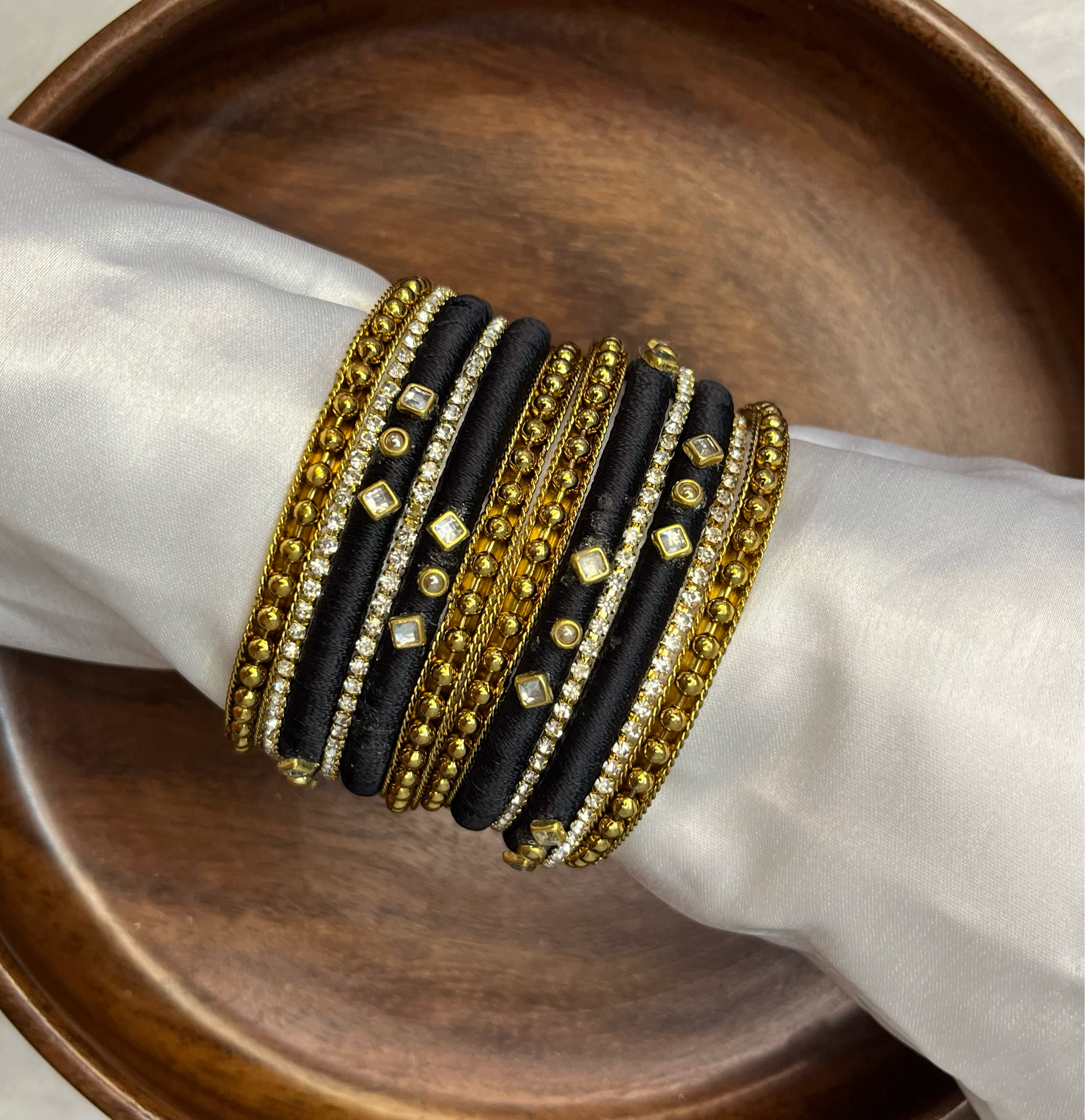 Black Elegance Silk Thread Bangle Set - MATSYA BOUTIQUE