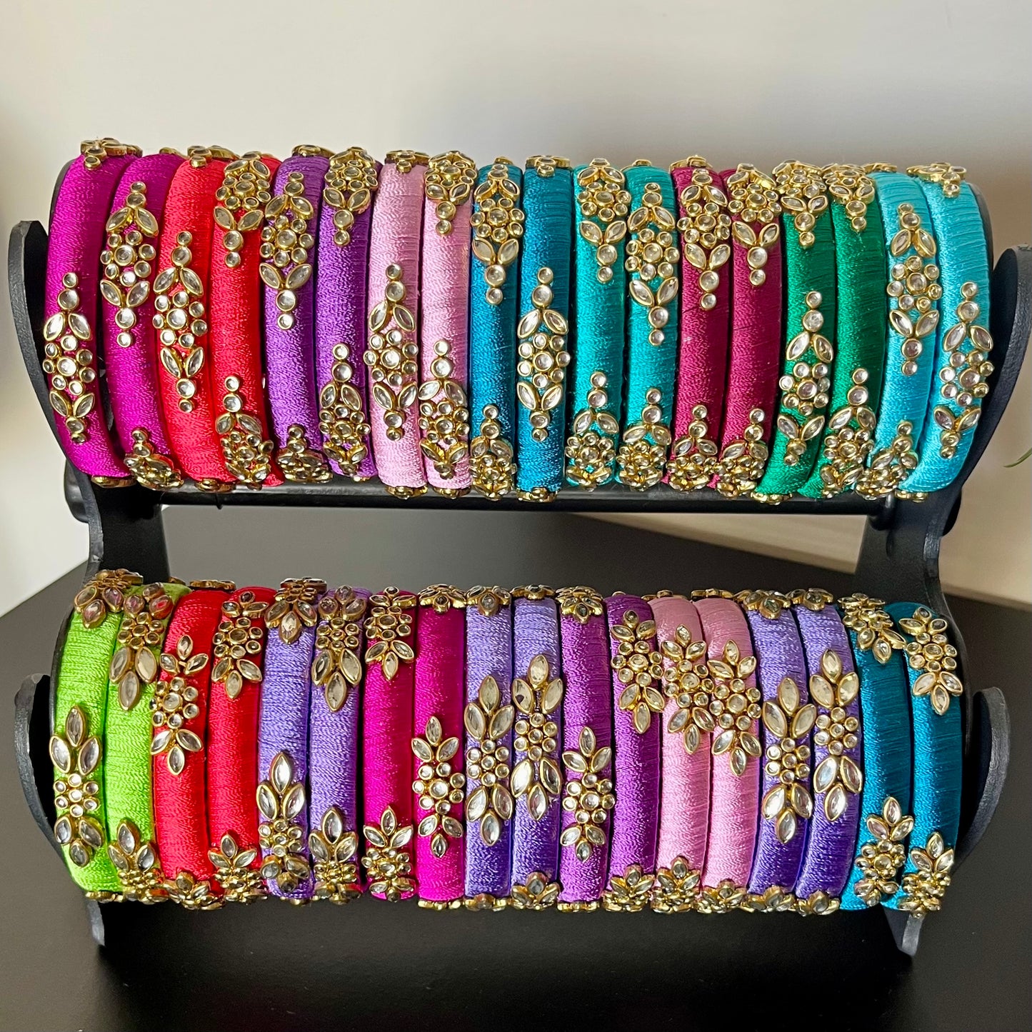 multicolor silk thread bangles, kundan bangles for return gift, traditional silk thread bangles, handmade bangles for women, ethnic bangle set for gifting, return gift bangles online, festive bangles for ladies, wedding return gift ideas, colorful kundan bangles set, pooja return gift bangles, Indian function return gifts, silk thread kundan bangles combo, women’s ethnic wear accessories, handmade return gifts for guests, bridal bangle gift set