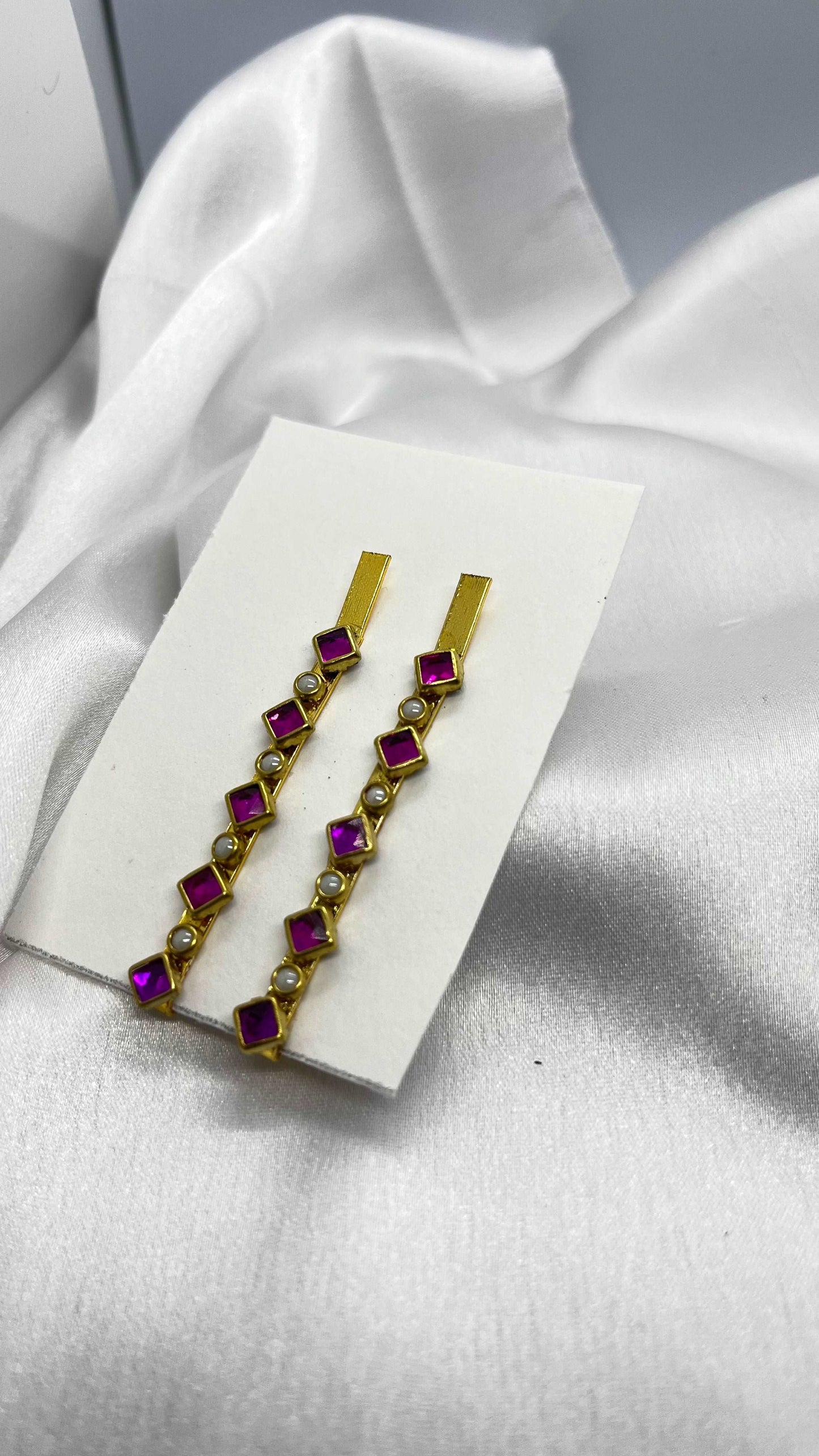 Pink square and pearl round hair pin - MATSYA BOUTIQUE