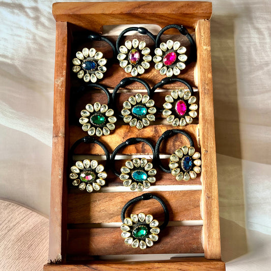 kundan hairbands, embellished hair ties, Indian hair accessories, festive hairbands, traditional hairbands, bridal hair accessories, gemstone hairbands, ethnic hair ties, handmade hairbands, kundan elastic bands, stylish hair accessories, desi hairbands, hairbands for lehenga, hairbands for saree, Indian wedding accessories, kundan jewelry inspired, glam hairbands, ethnic style hairbands, jewel tone hairbands, Kriti Glam Bands