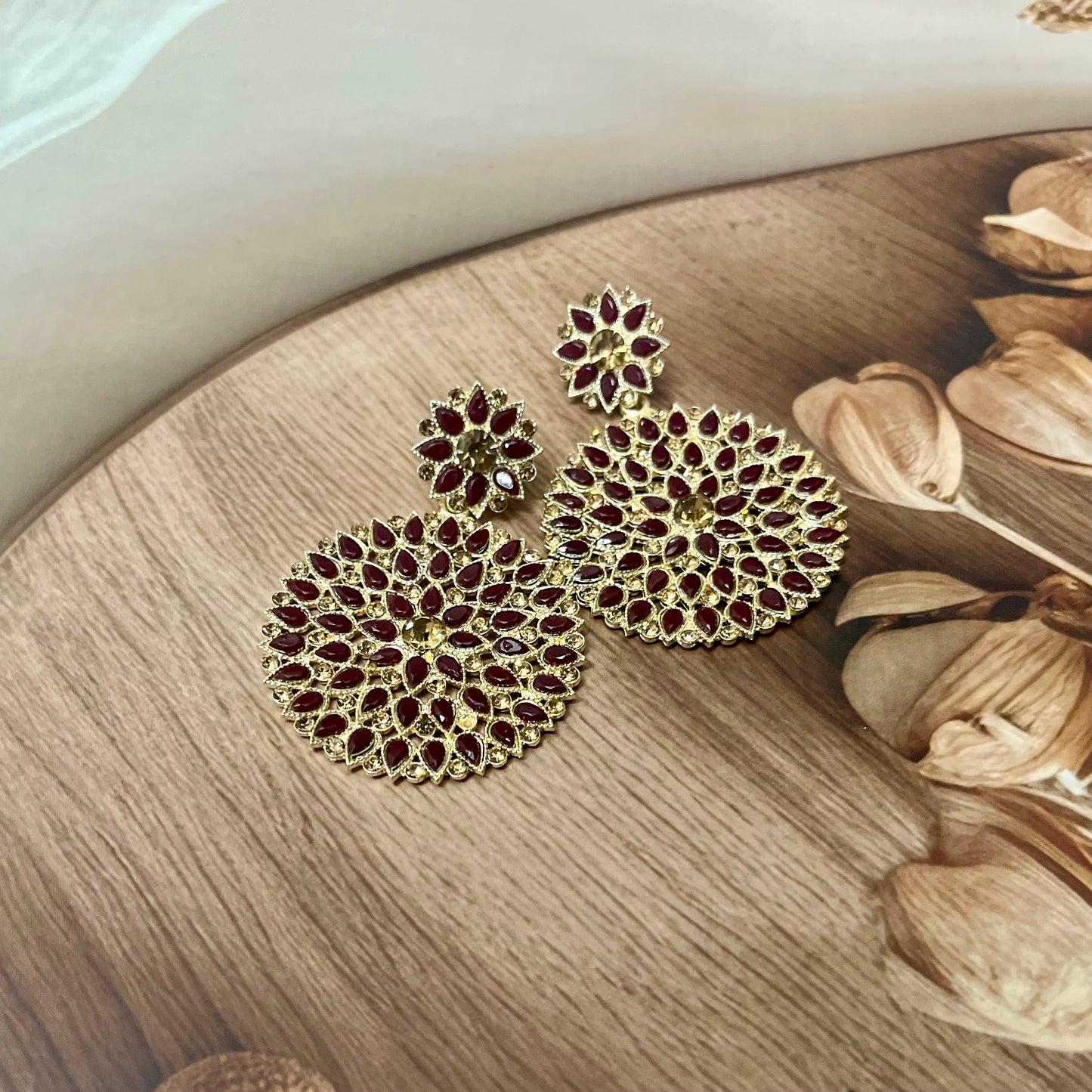 Maroon Blossom Chandbalis - MATSYA BOUTIQUE