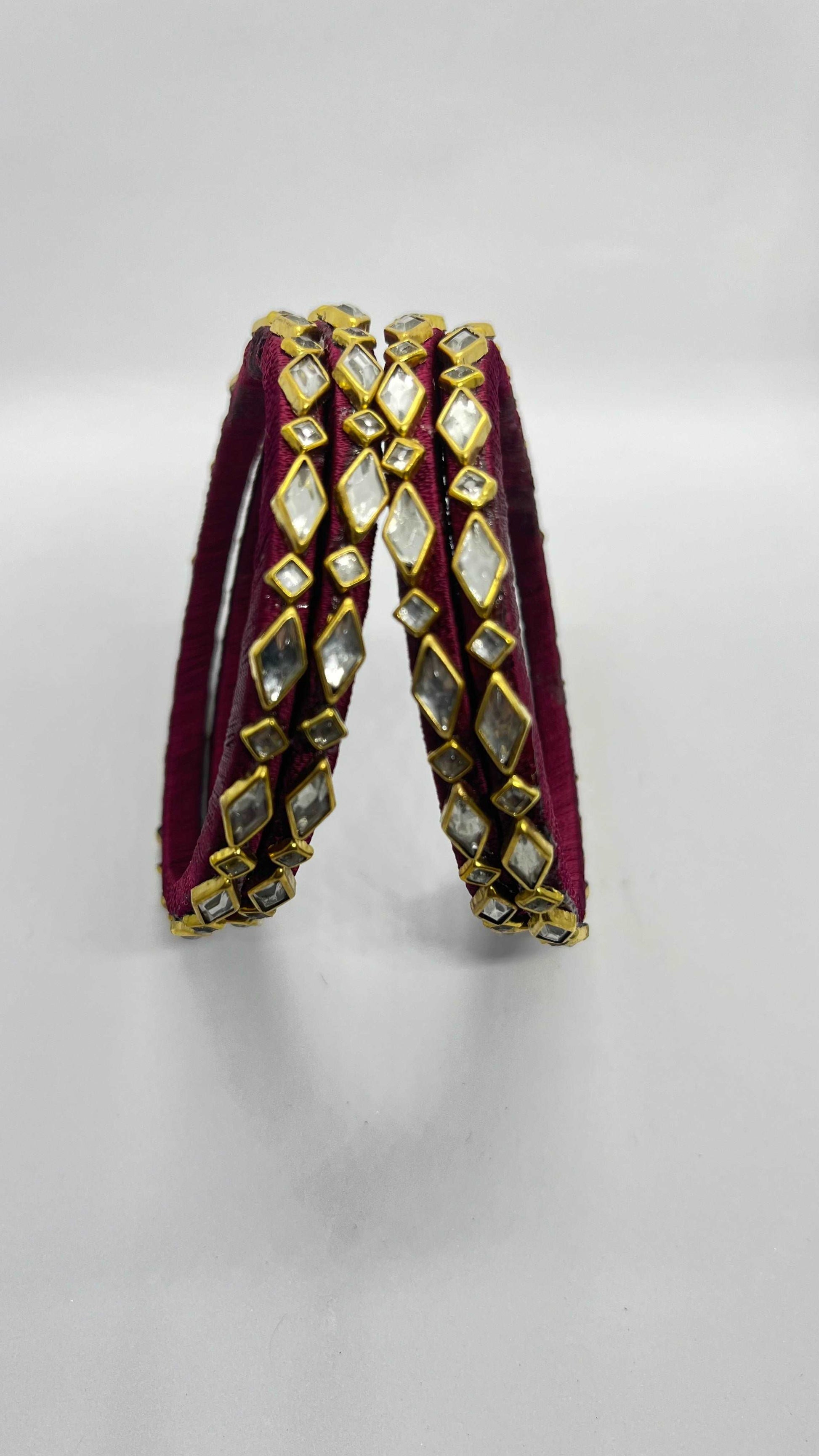 Maroon Single line Kundan bangles - MATSYA BOUTIQUE