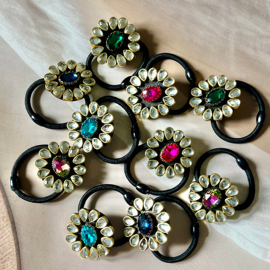 kundan hairbands, embellished hair ties, Indian hair accessories, festive hairbands, traditional hairbands, bridal hair accessories, gemstone hairbands, ethnic hair ties, handmade hairbands, kundan elastic bands, stylish hair accessories, desi hairbands, hairbands for lehenga, hairbands for saree, Indian wedding accessories, kundan jewelry inspired, glam hairbands, ethnic style hairbands, jewel tone hairbands, Kriti Glam Bands