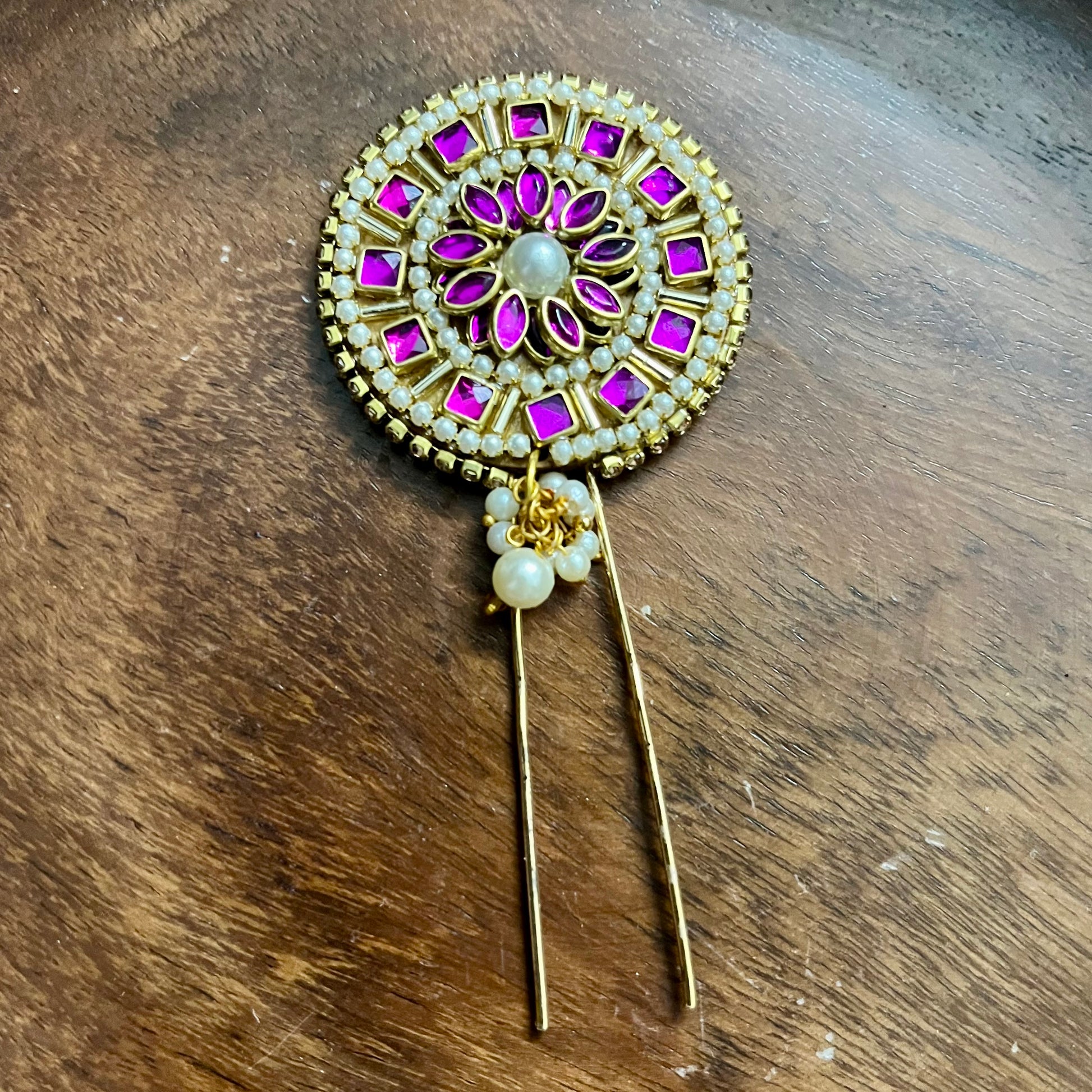 juda pin, bridal juda pin, traditional hair accessory, kundan juda pin, pearl juda pin, indian hair jewelry, handmade juda pin, bun pin for wedding, south indian hair accessory, temple hair jewelry, ethnic hair pin, kundan hair clip, bridal hair bun ornament, magenta hair accessory, juda pin online india