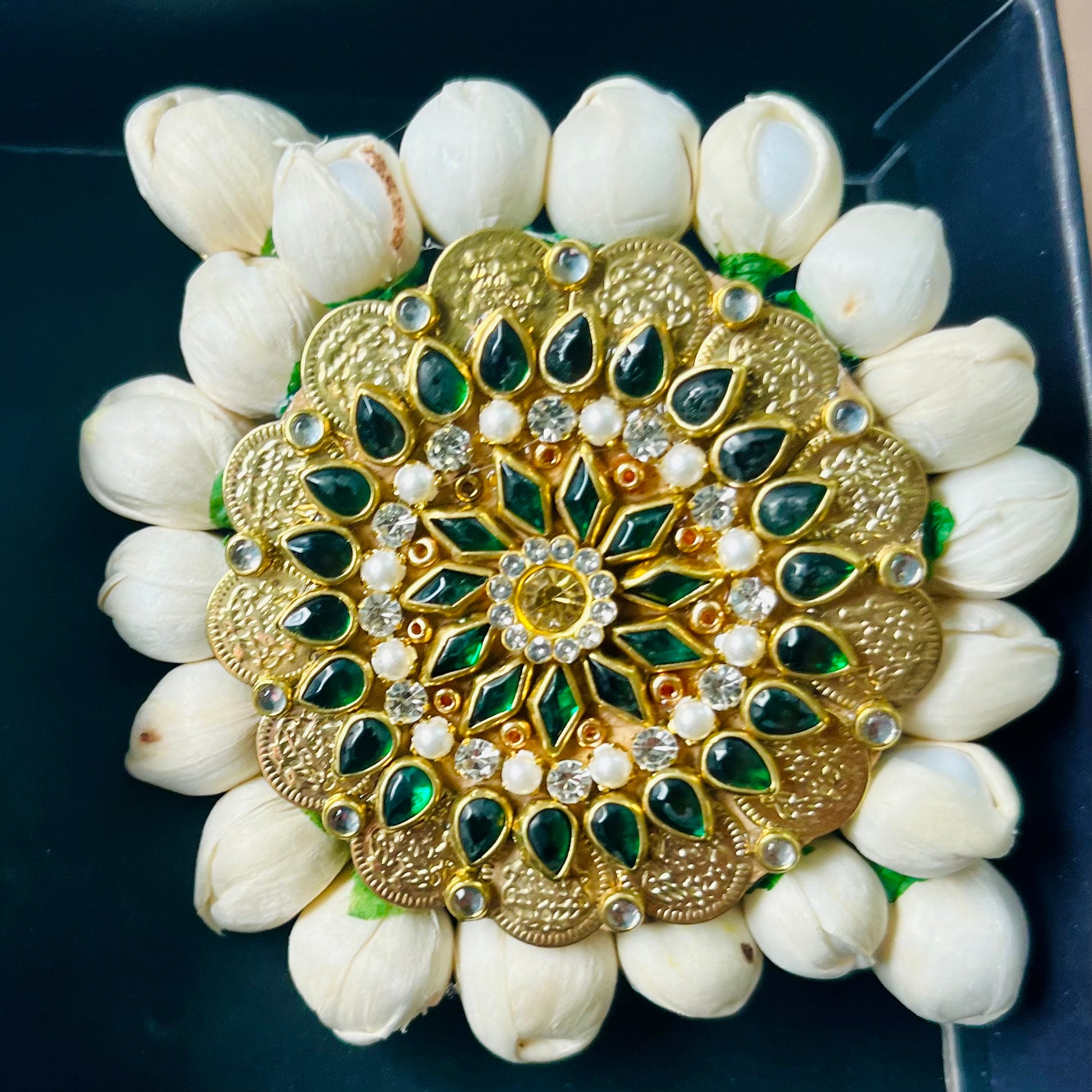 floral juda pin, hair accessories for bun, bridal juda pin, kundan juda pin, jasmine juda pin, traditional hair accessory, indian bridal hair accessory, handcrafted juda pin, wedding hair accessory, artificial gajra pin, south indian hair accessory, floral hair brooch, juda pin for saree look, festive hair accessory, juda pin set