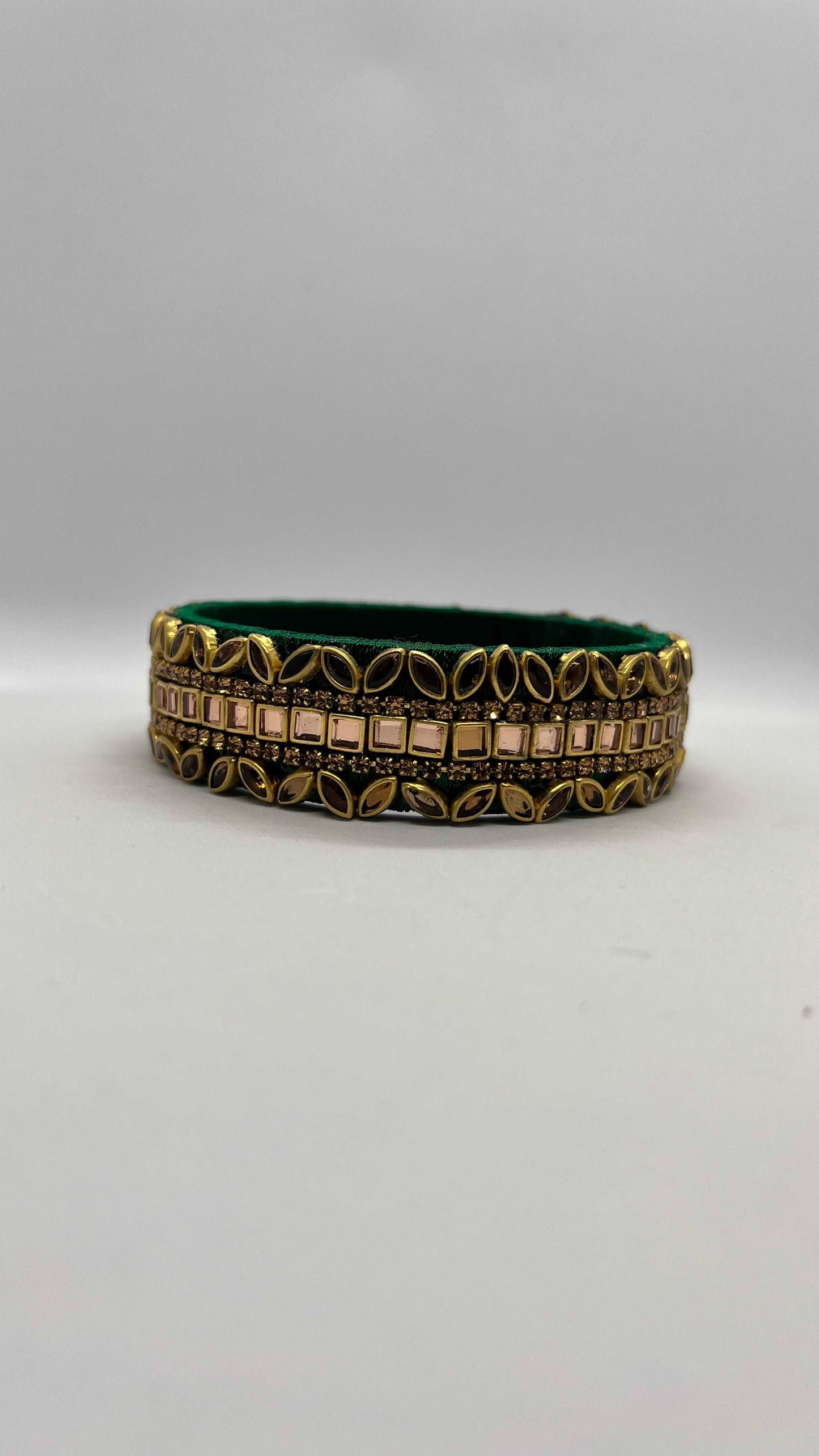 Green Thread with Golden Kundan Bangle - MATSYA BOUTIQUE