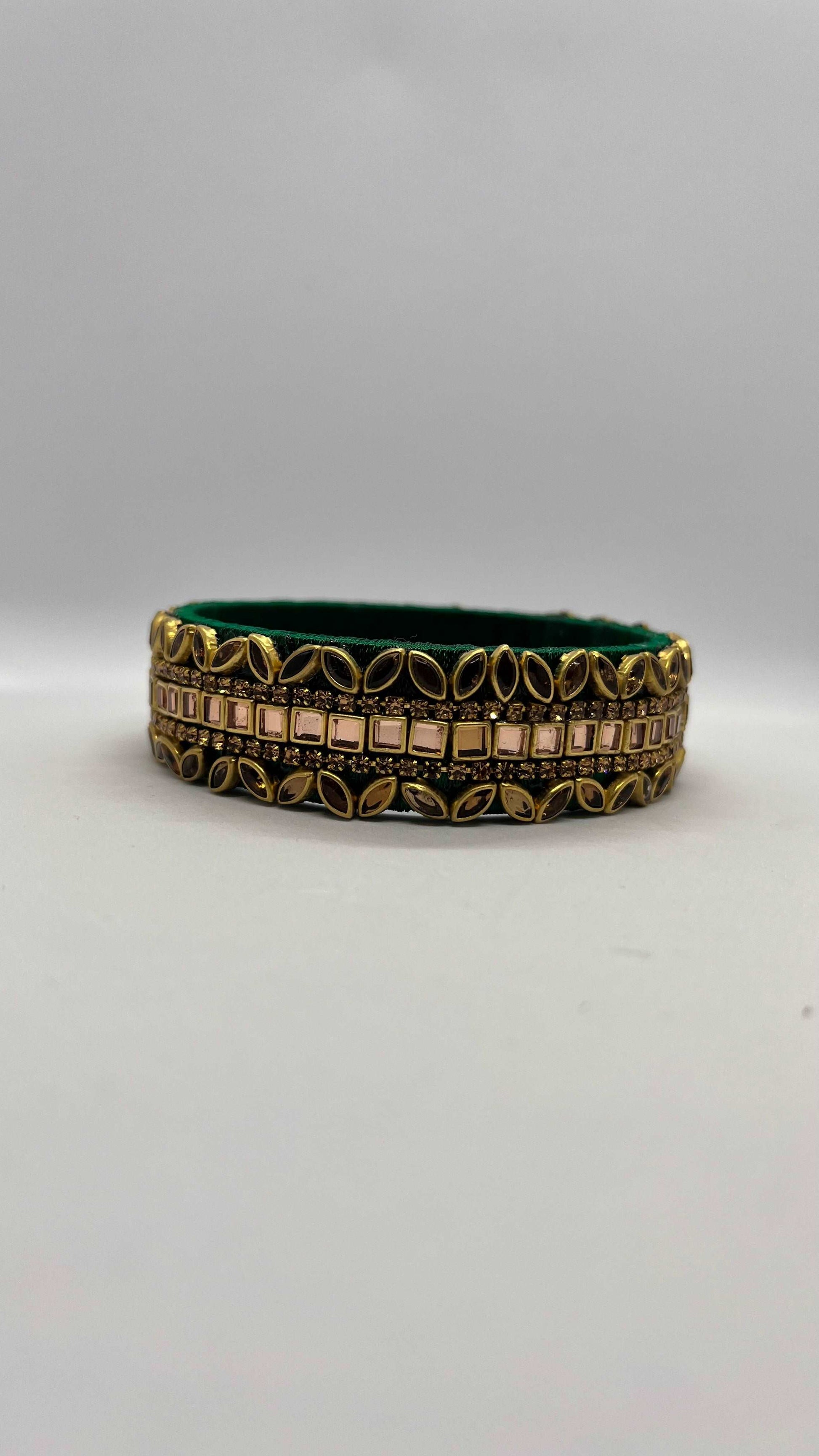Green Thread with Golden Kundan Bangle - MATSYA BOUTIQUE