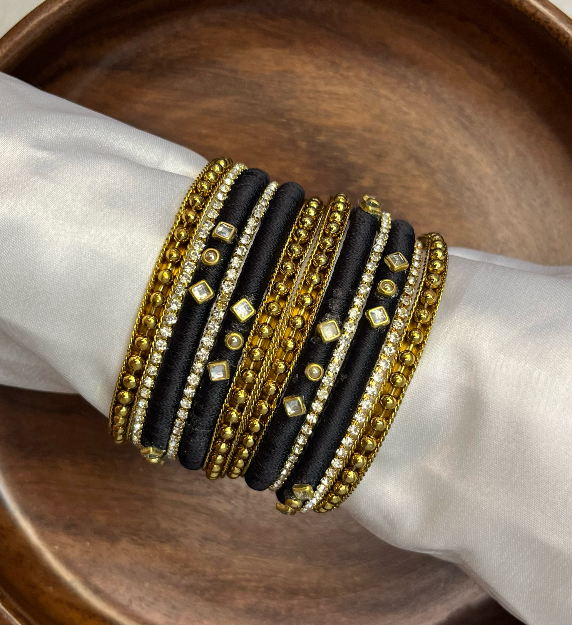 Black Elegance Silk Thread Bangle Set - MATSYA BOUTIQUE