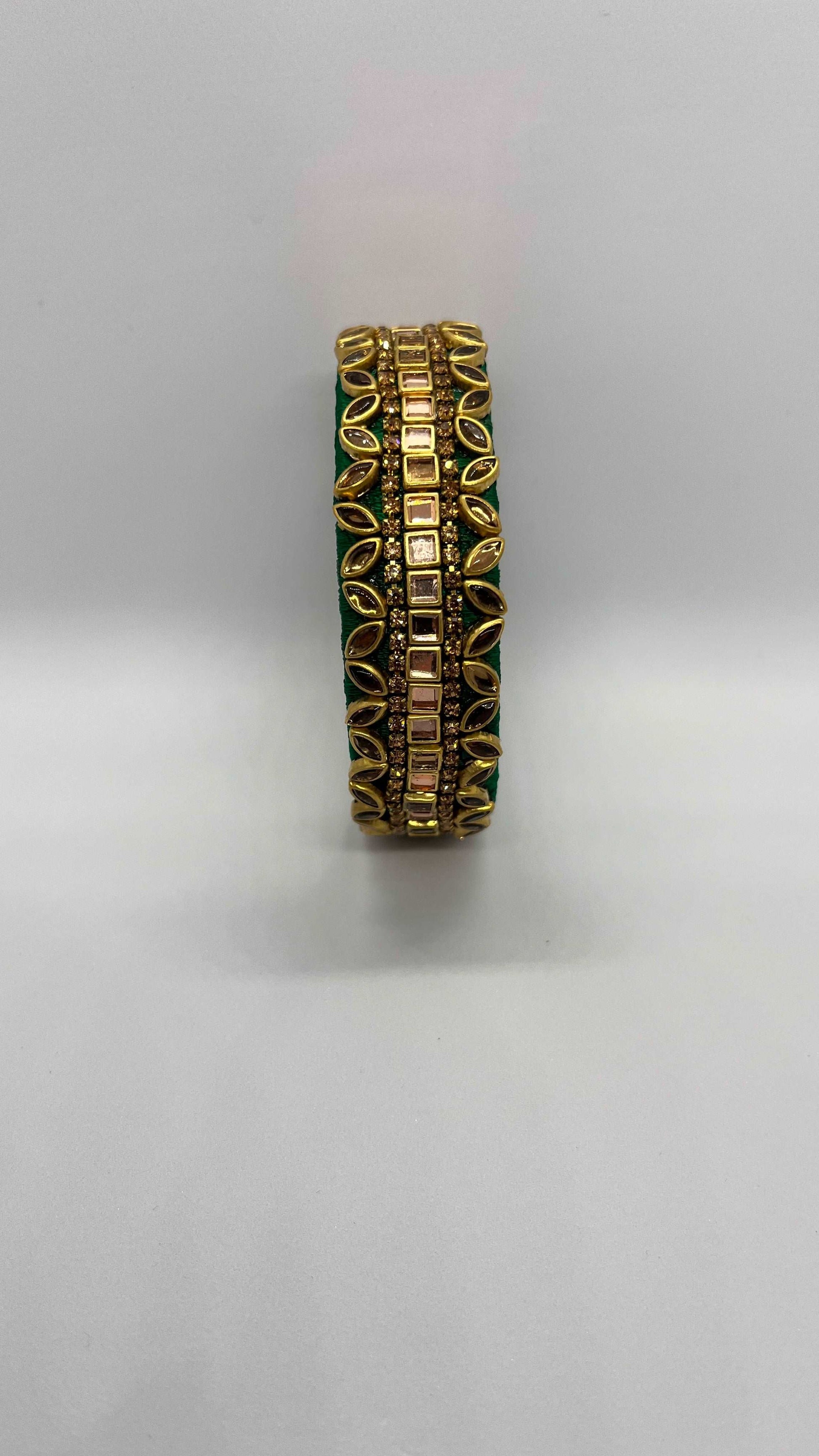 Green Thread with Golden Kundan Bangle - MATSYA BOUTIQUE