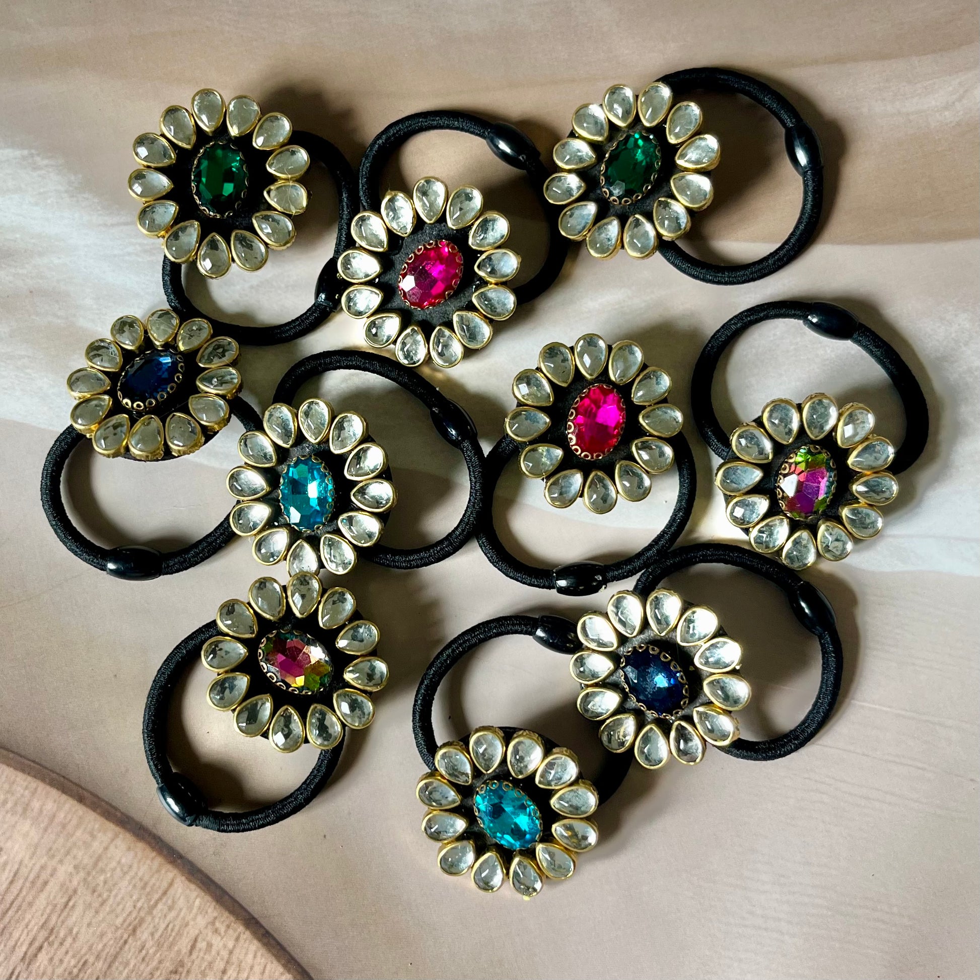 kundan hairbands, embellished hair ties, Indian hair accessories, festive hairbands, traditional hairbands, bridal hair accessories, gemstone hairbands, ethnic hair ties, handmade hairbands, kundan elastic bands, stylish hair accessories, desi hairbands, hairbands for lehenga, hairbands for saree, Indian wedding accessories, kundan jewelry inspired, glam hairbands, ethnic style hairbands, jewel tone hairbands, Kriti Glam Bands