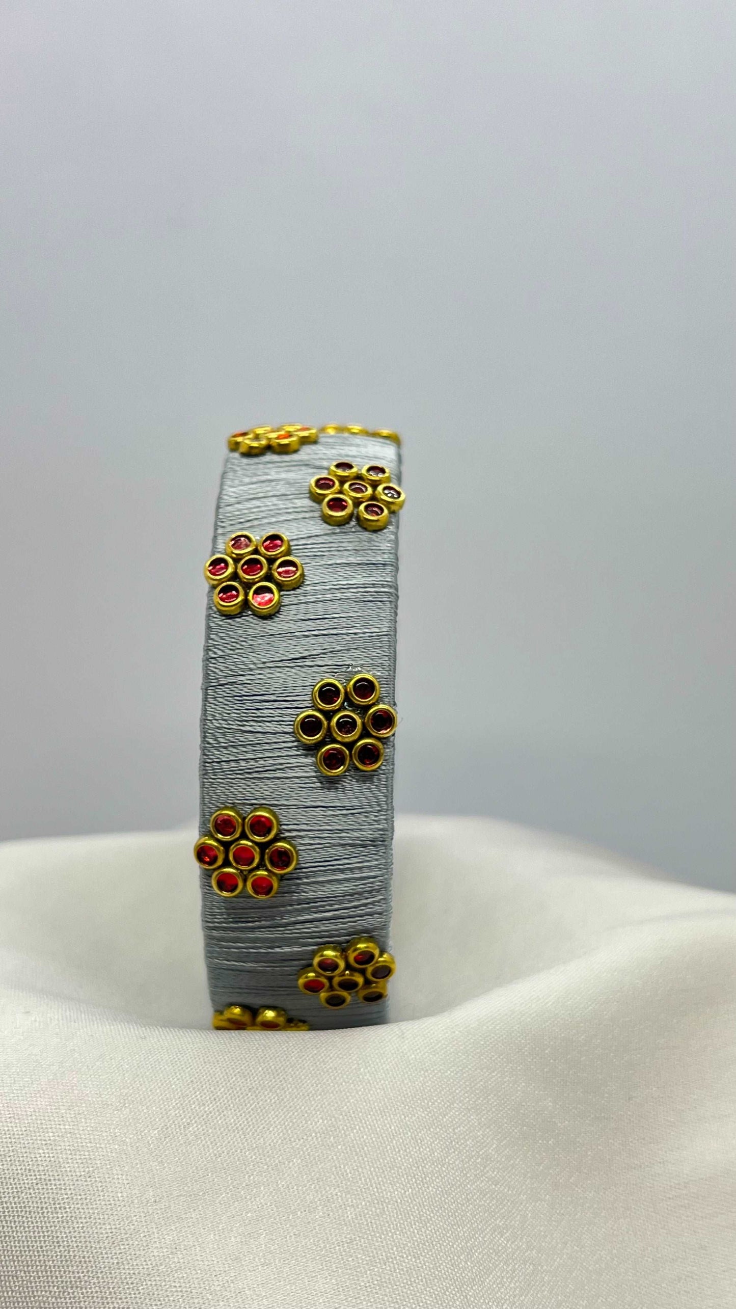 Grey thread red Kundan flowers - MATSYA BOUTIQUE