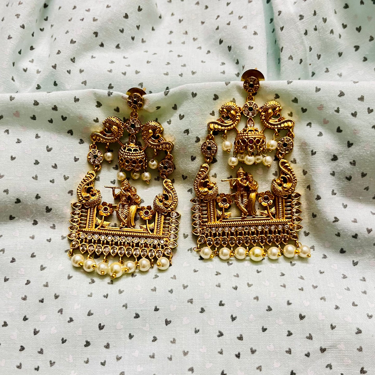 Krishna Earrings, Temple Jewelry, Traditional Earrings, Gold Plated Earrings, Handcrafted Earrings, Ethnic Jewelry, Antique Earrings, South Indian Jewelry, Festival Jewelry, Statement Earrings, Religious Jewelry, Indian Earrings, Handmade Jewelry, Bridal Accessories, Goddess Jewelry, Jhumka Style, Indian Wedding Jewelry, Designer Earrings, Boho Indian Earrings, Radha Krishna Jewelry