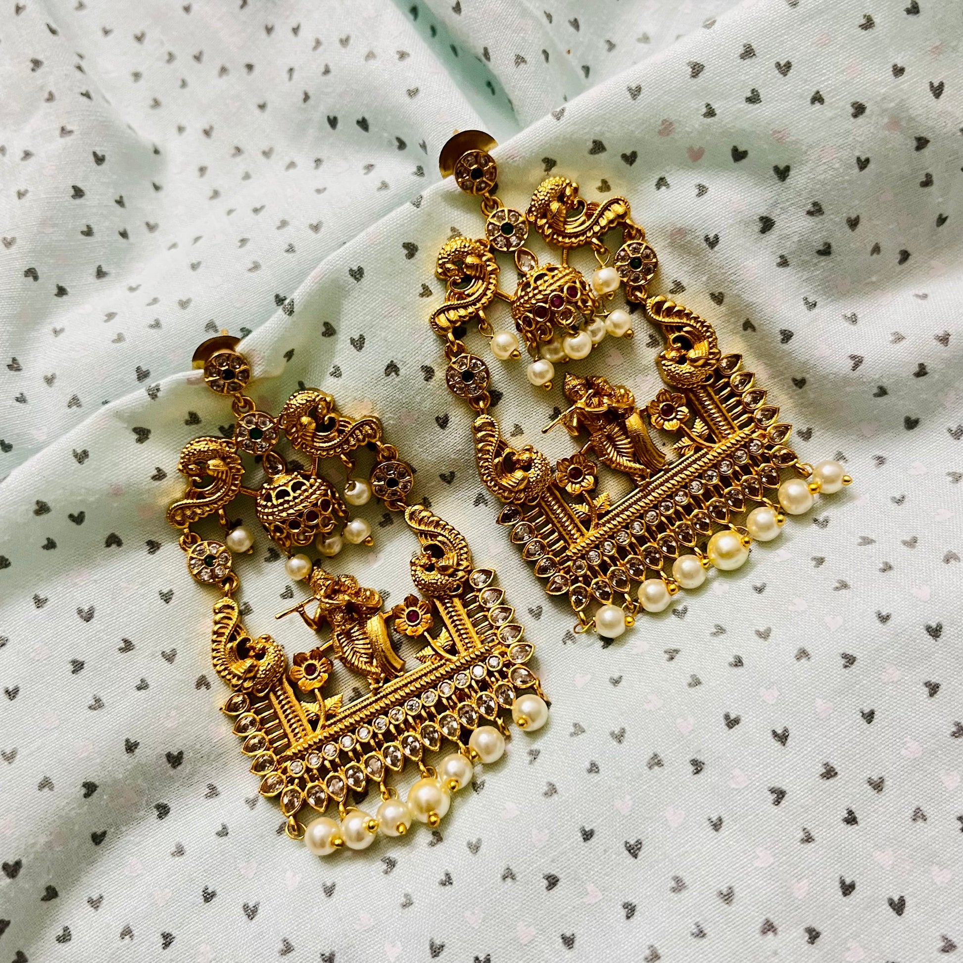 Krishna Earrings, Temple Jewelry, Traditional Earrings, Gold Plated Earrings, Handcrafted Earrings, Ethnic Jewelry, Antique Earrings, South Indian Jewelry, Festival Jewelry, Statement Earrings, Religious Jewelry, Indian Earrings, Handmade Jewelry, Bridal Accessories, Goddess Jewelry, Jhumka Style, Indian Wedding Jewelry, Designer Earrings, Boho Indian Earrings, Radha Krishna Jewelry
