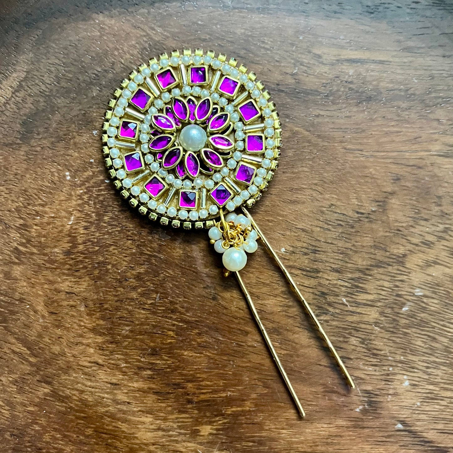 juda pin, bridal juda pin, traditional hair accessory, kundan juda pin, pearl juda pin, indian hair jewelry, handmade juda pin, bun pin for wedding, south indian hair accessory, temple hair jewelry, ethnic hair pin, kundan hair clip, bridal hair bun ornament, magenta hair accessory, juda pin online india