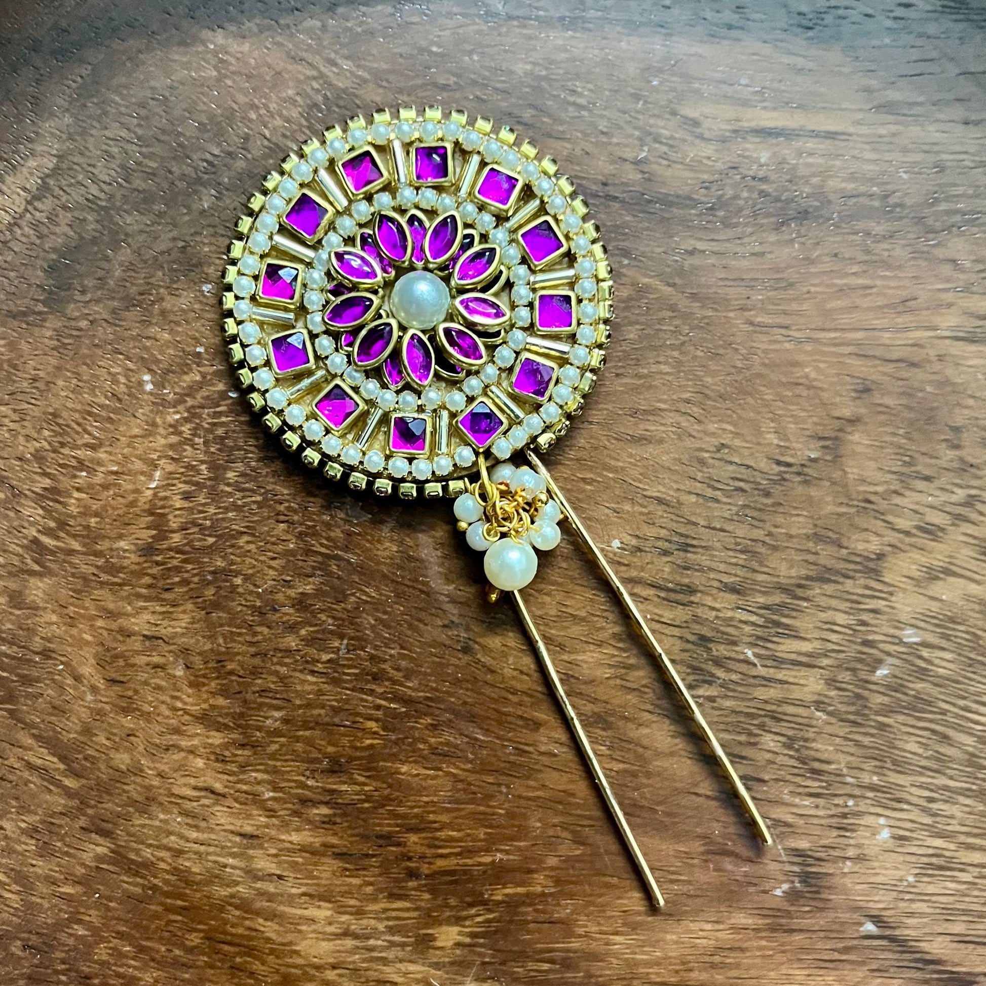 juda pin, bridal juda pin, traditional hair accessory, kundan juda pin, pearl juda pin, indian hair jewelry, handmade juda pin, bun pin for wedding, south indian hair accessory, temple hair jewelry, ethnic hair pin, kundan hair clip, bridal hair bun ornament, magenta hair accessory, juda pin online india