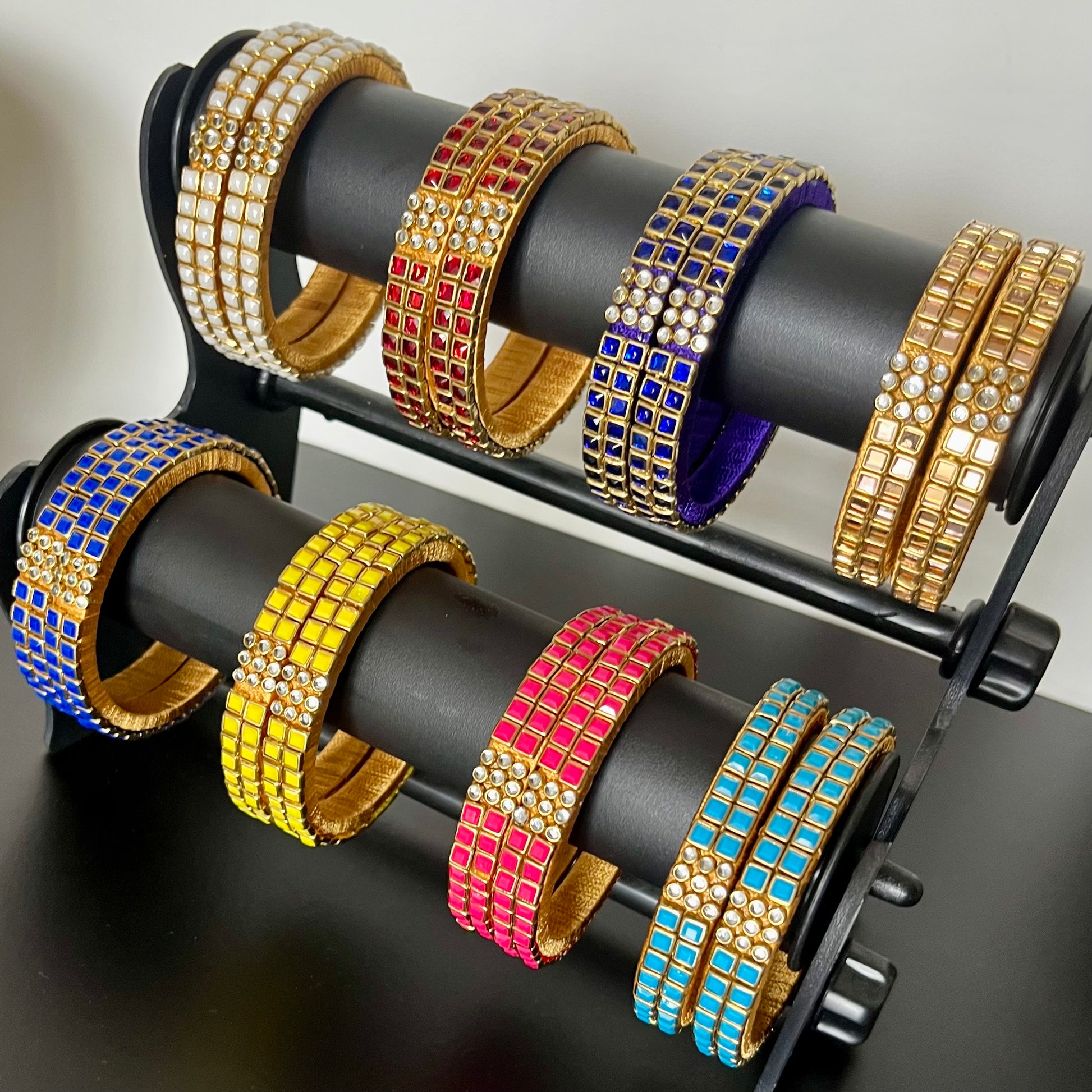 Kundan bangles, double line bangles, return gift bangles, traditional bangles, wedding return gifts, festive bangles, handmade bangles, colorful bangles, Indian bangles, party wear bangles, silk thread bangles, kundan jewelry, ethnic bangles, bridal bangles, mehendi favors, haldi function gifts, Navaratri gifts, baby shower return gifts, pooja gifts, boutique bangles