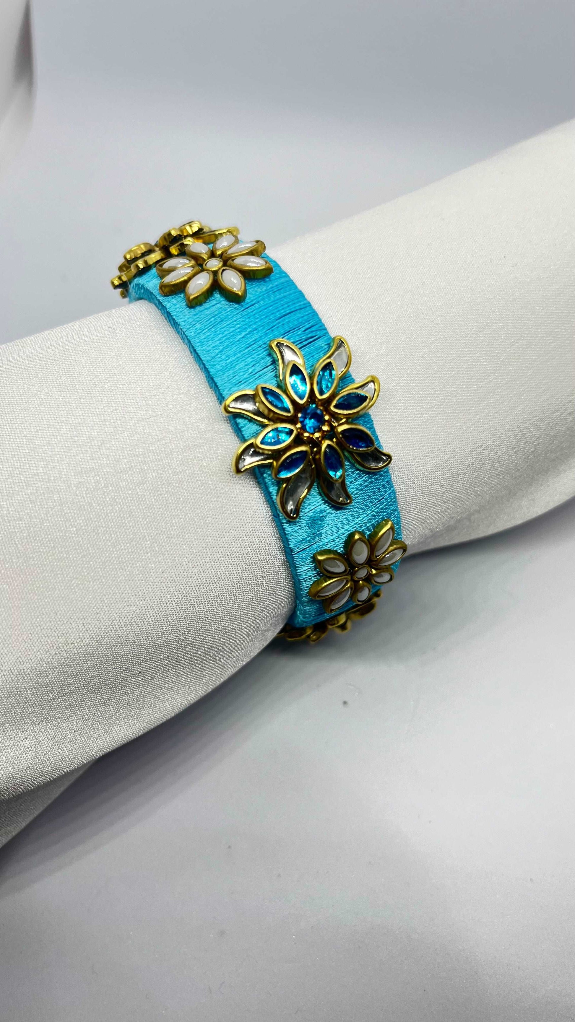 Light Blue Pearl Kada Bangle - MATSYA BOUTIQUE