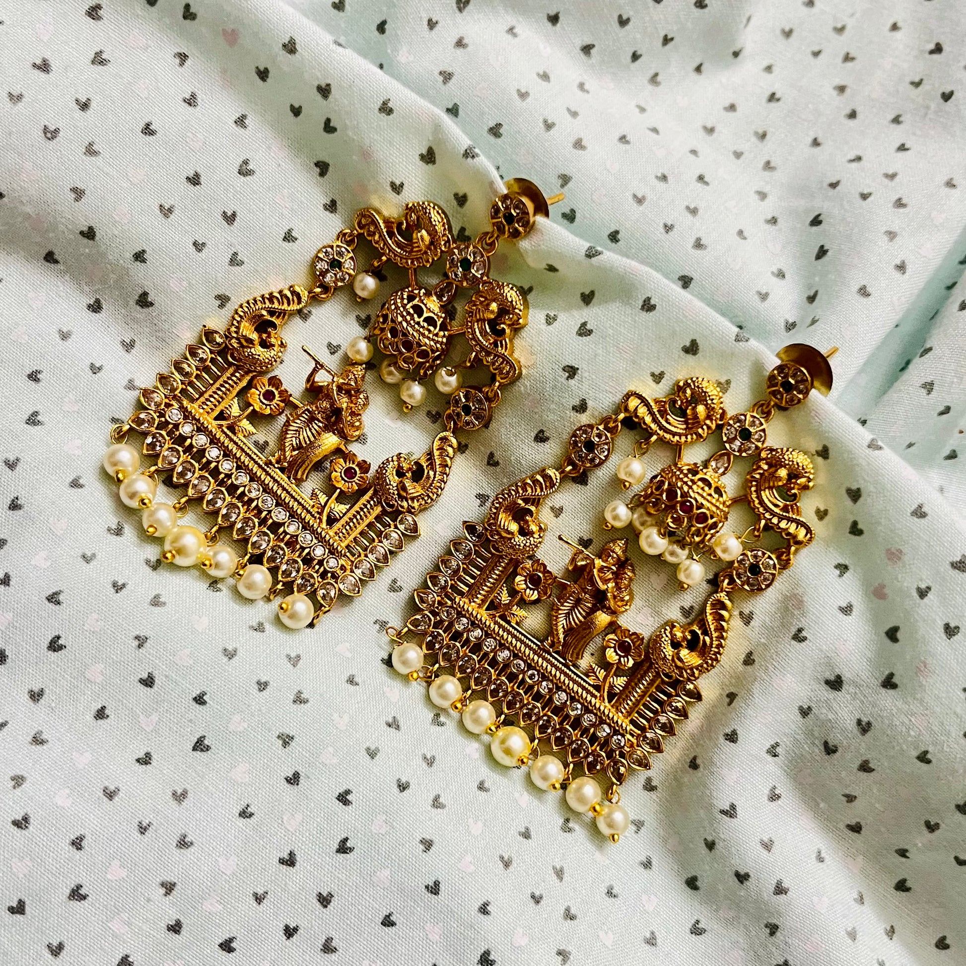 Krishna Earrings, Temple Jewelry, Traditional Earrings, Gold Plated Earrings, Handcrafted Earrings, Ethnic Jewelry, Antique Earrings, South Indian Jewelry, Festival Jewelry, Statement Earrings, Religious Jewelry, Indian Earrings, Handmade Jewelry, Bridal Accessories, Goddess Jewelry, Jhumka Style, Indian Wedding Jewelry, Designer Earrings, Boho Indian Earrings, Radha Krishna Jewelry