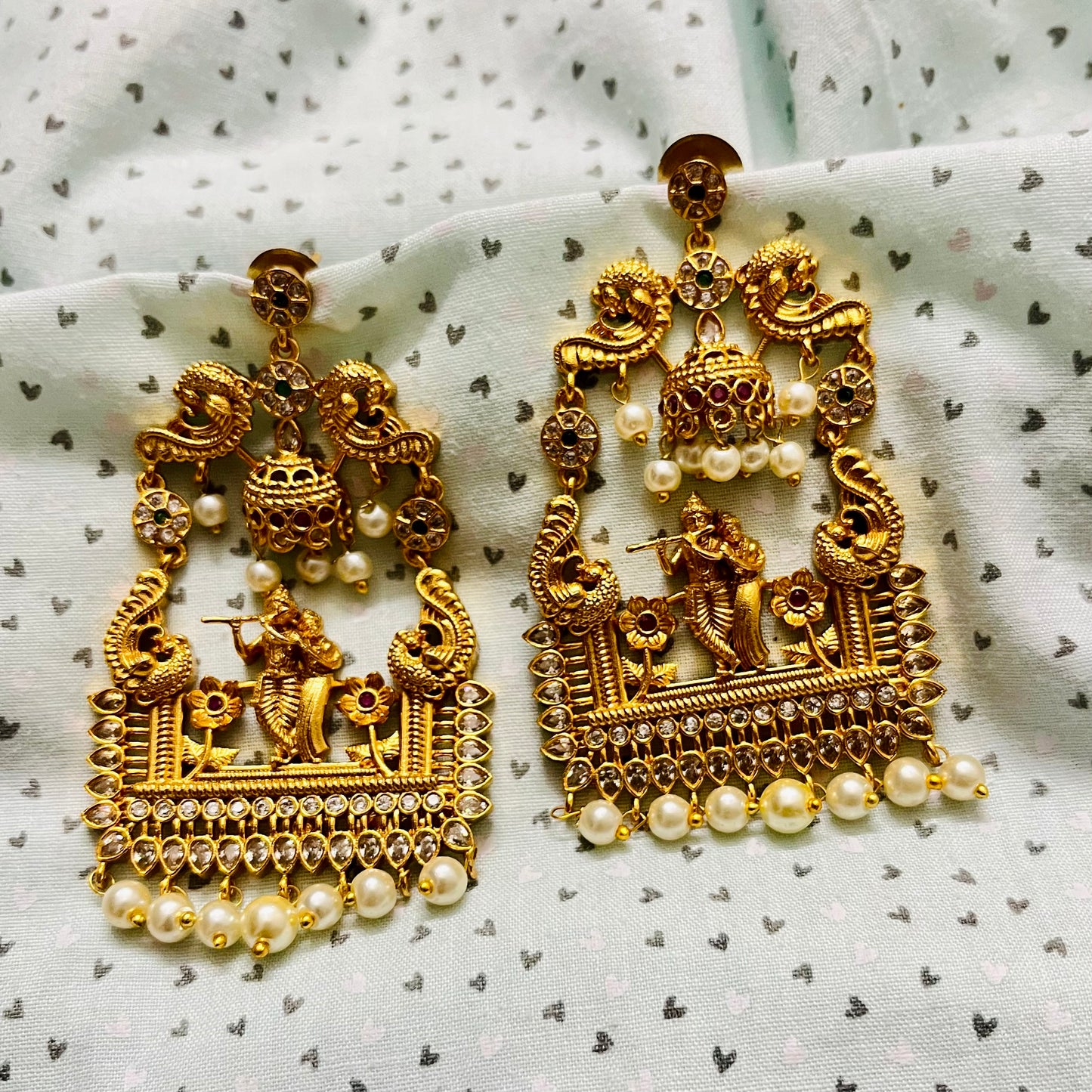 Krishna Earrings, Temple Jewelry, Traditional Earrings, Gold Plated Earrings, Handcrafted Earrings, Ethnic Jewelry, Antique Earrings, South Indian Jewelry, Festival Jewelry, Statement Earrings, Religious Jewelry, Indian Earrings, Handmade Jewelry, Bridal Accessories, Goddess Jewelry, Jhumka Style, Indian Wedding Jewelry, Designer Earrings, Boho Indian Earrings, Radha Krishna Jewelry
