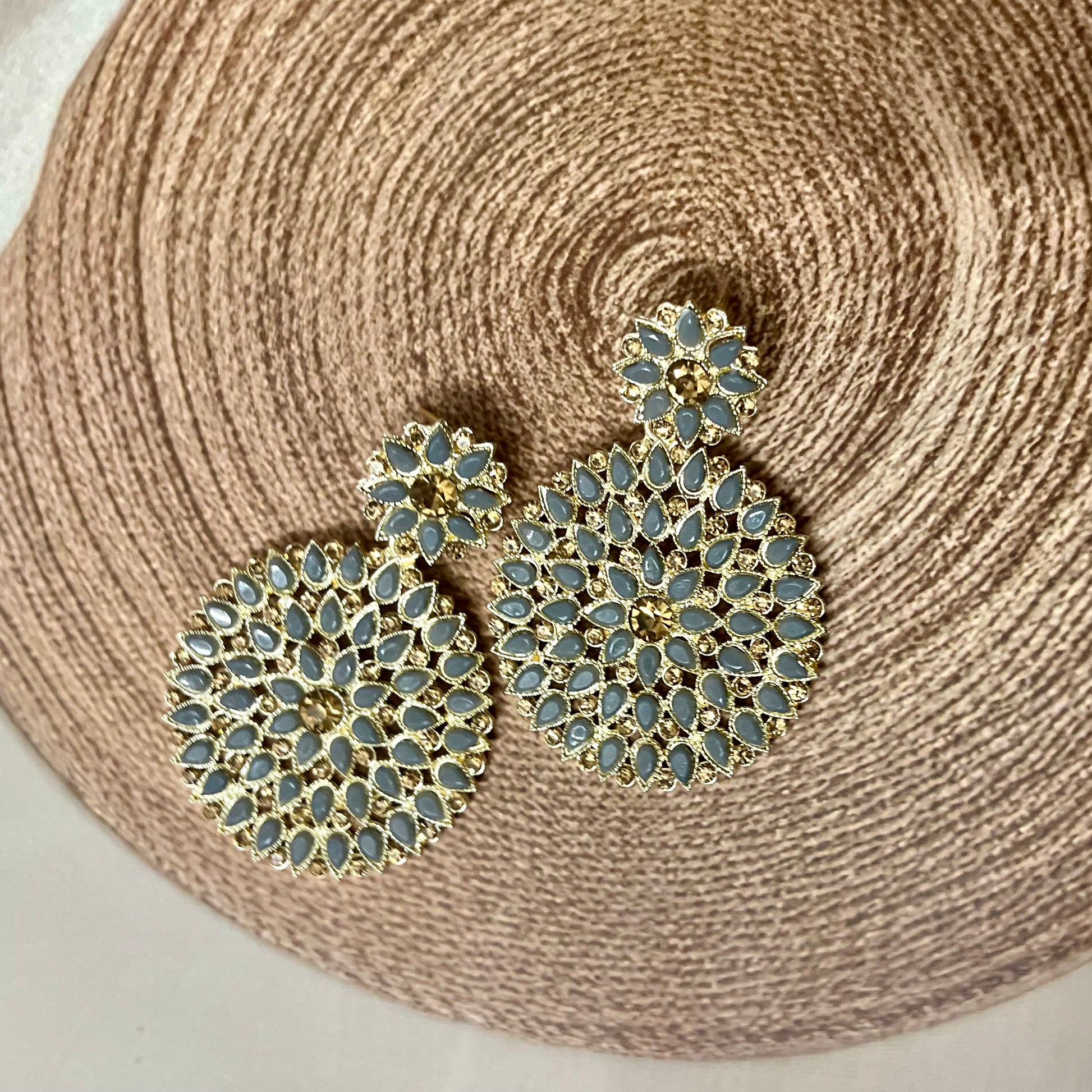 Grey Blossom Chandbalis - MATSYA BOUTIQUE