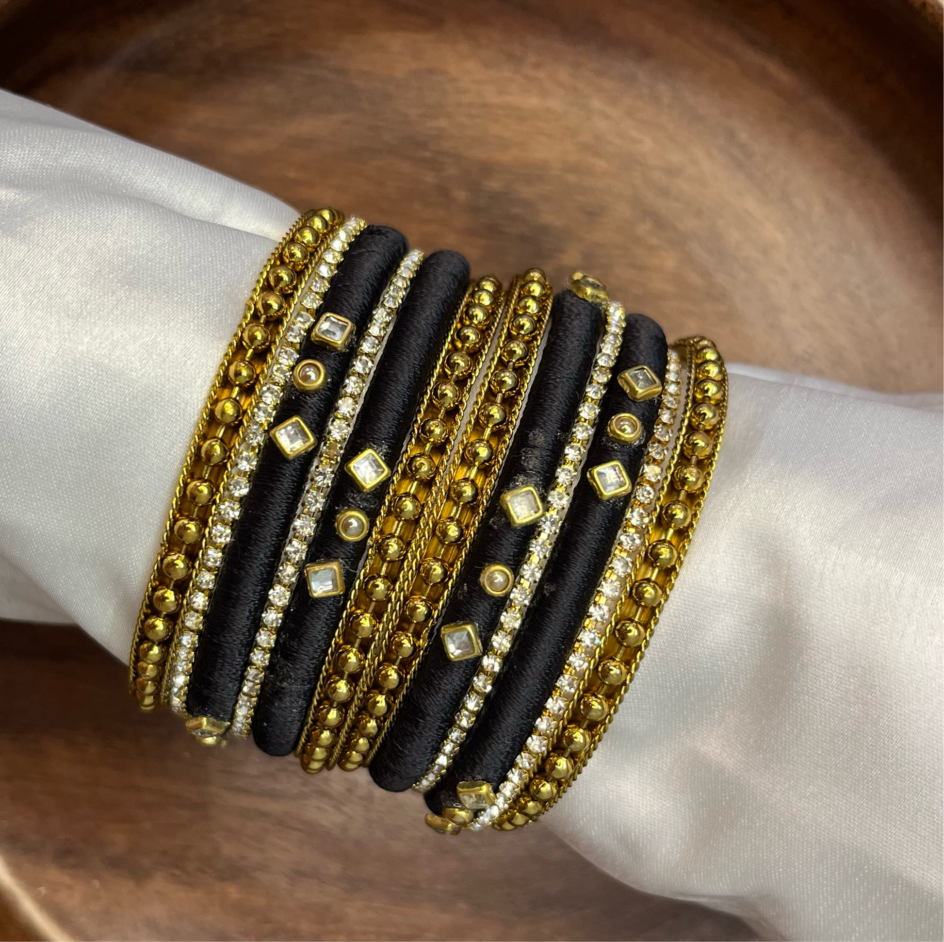 Black Elegance Silk Thread Bangle Set - MATSYA BOUTIQUE