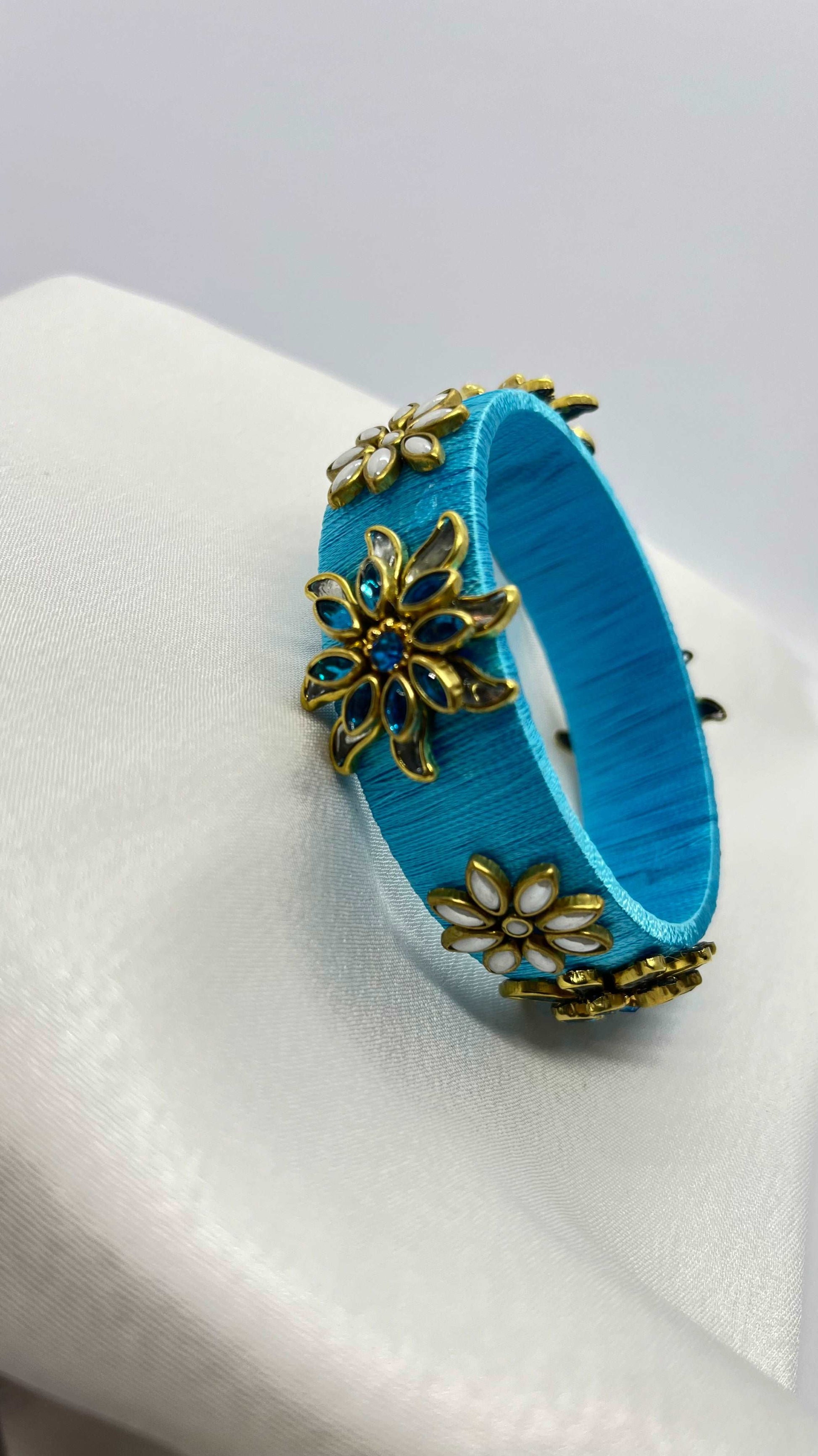 Light Blue Pearl Kada Bangle - MATSYA BOUTIQUE