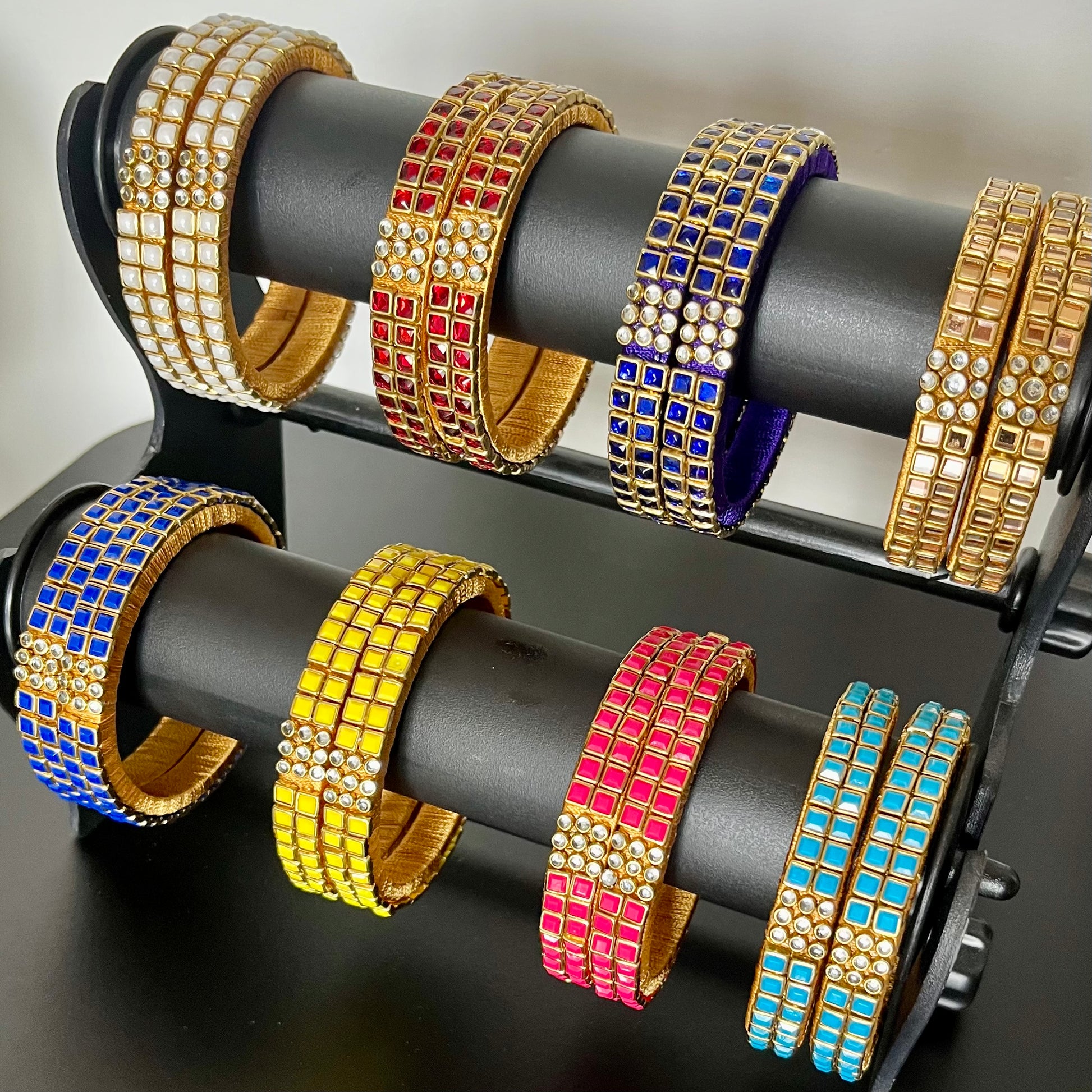 Kundan bangles, double line bangles, return gift bangles, traditional bangles, wedding return gifts, festive bangles, handmade bangles, colorful bangles, Indian bangles, party wear bangles, silk thread bangles, kundan jewelry, ethnic bangles, bridal bangles, mehendi favors, haldi function gifts, Navaratri gifts, baby shower return gifts, pooja gifts, boutique bangles