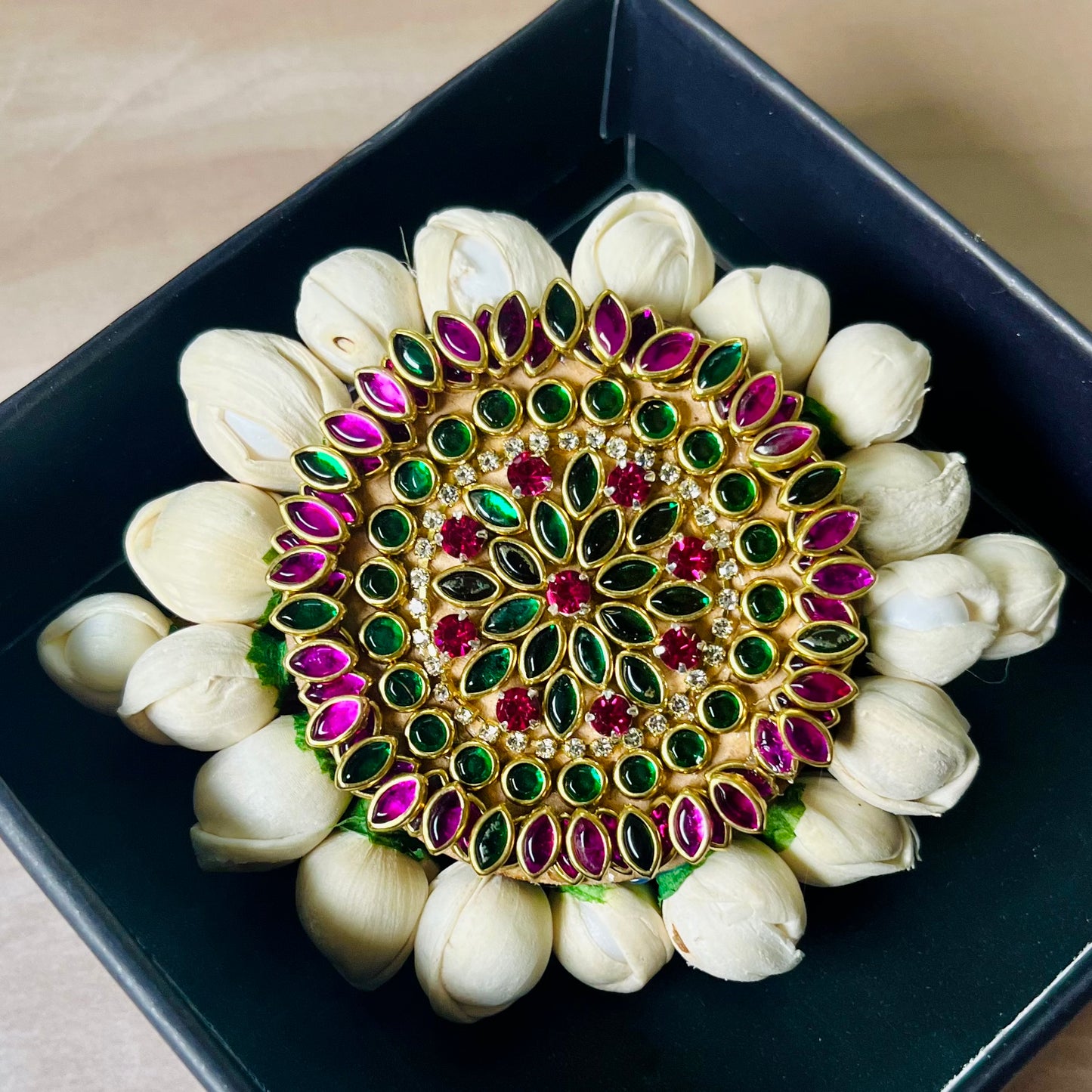 floral juda pin, hair accessories for bun, bridal juda pin, kundan juda pin, jasmine juda pin, traditional hair accessory, indian bridal hair accessory, handcrafted juda pin, wedding hair accessory, artificial gajra pin, south indian hair accessory, floral hair brooch, juda pin for saree look, festive hair accessory, juda pin set