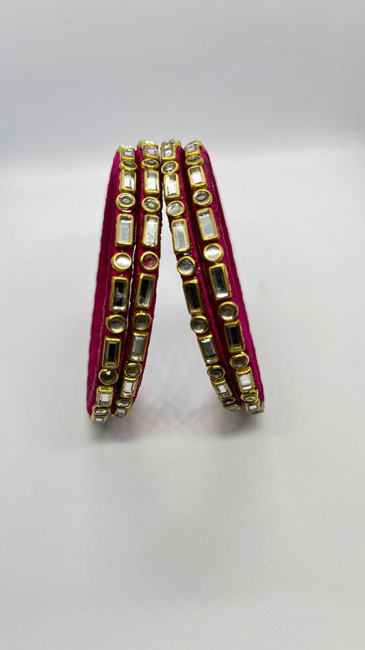 Pink Single line Kundan Bangles - MATSYA BOUTIQUE