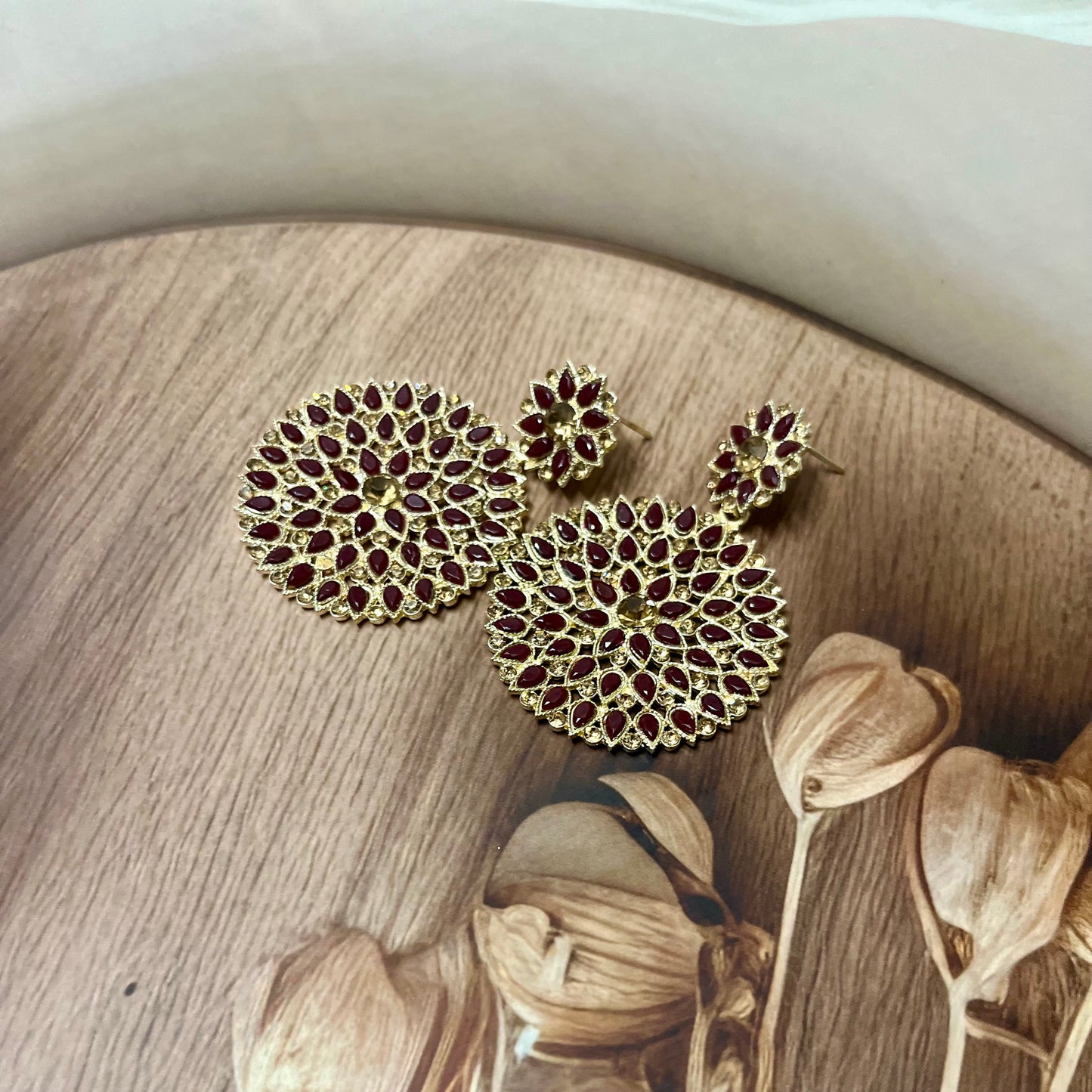 Maroon Blossom Chandbalis - MATSYA BOUTIQUE