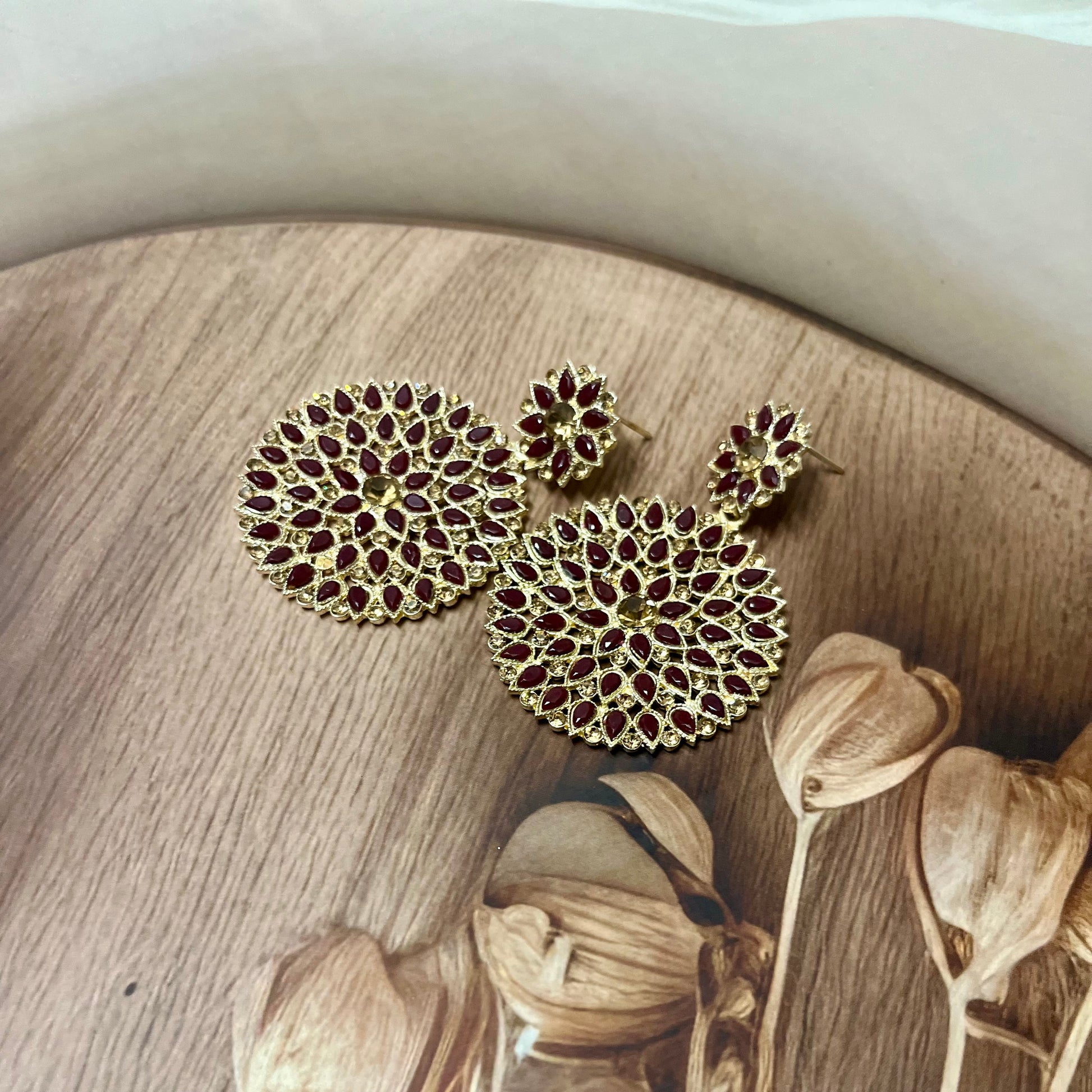 Maroon Blossom Chandbalis - MATSYA BOUTIQUE