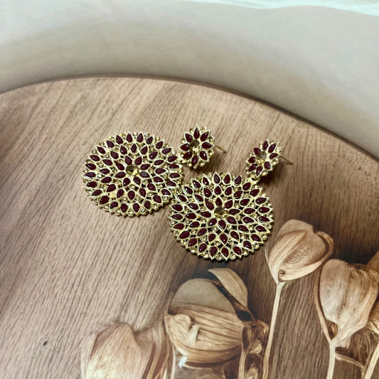 Maroon Blossom Chandbalis - MATSYA BOUTIQUE