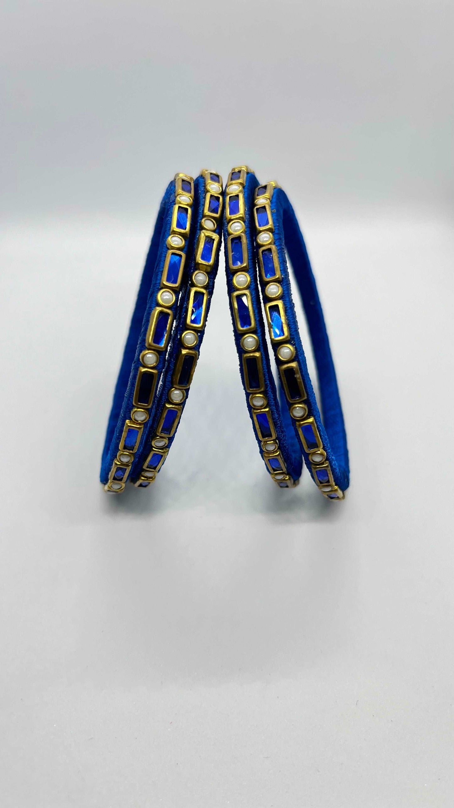 Blue single line Kundan Bangles - MATSYA BOUTIQUE