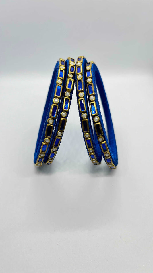 Blue single line Kundan Bangles - MATSYA BOUTIQUE