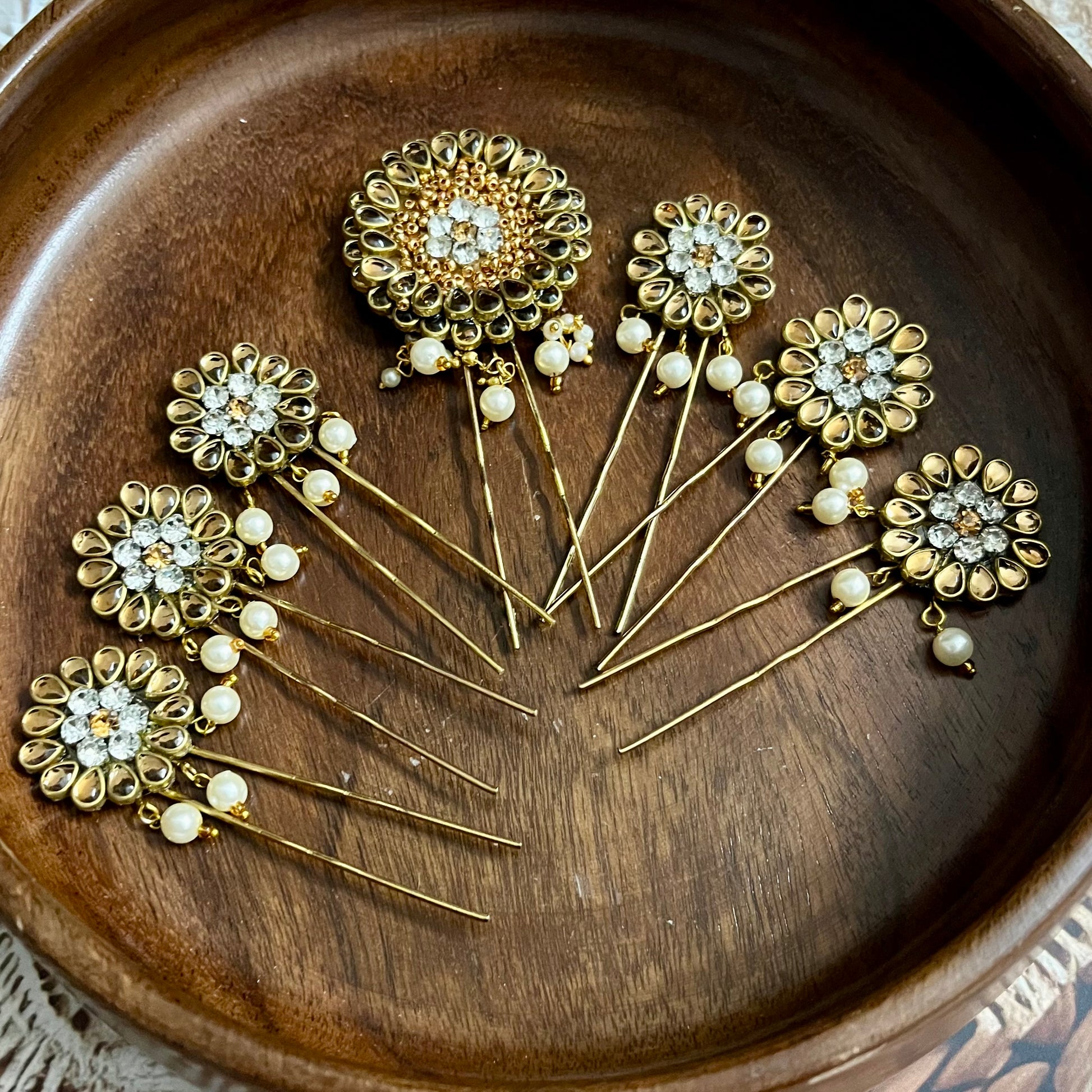 handmade hair accessories, Kundan hair pins, bridal hair pins, floral hair accessories, pearl hair pins, bun hair pins for wedding, traditional hair accessories, Indian wedding hair jewelry, ethnic hair pins, hair accessories for lehenga, golden U pin hair accessories, kundan bun pins, festive hair pins, silk thread jewelry accessories, crystal hair pins India