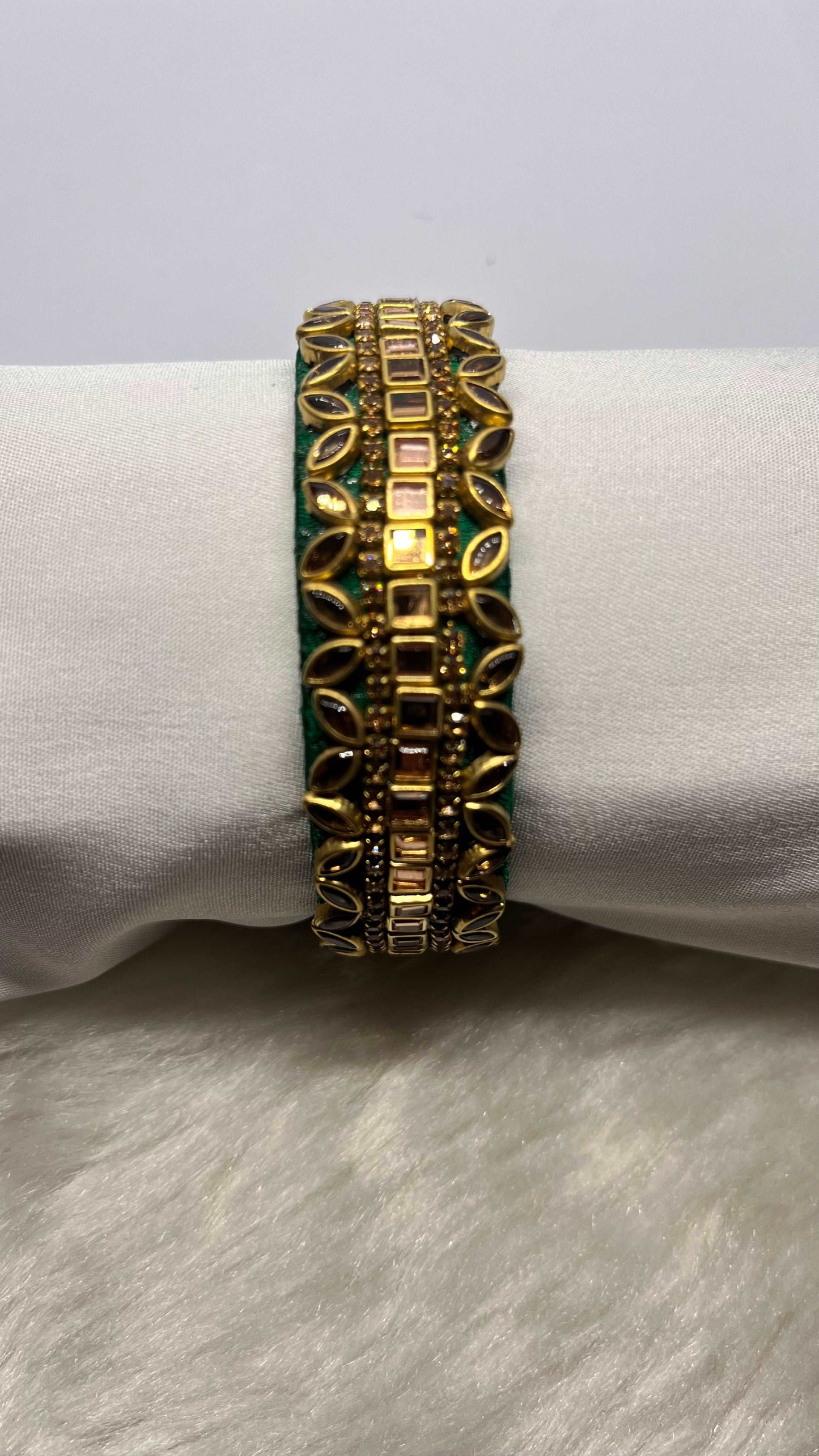 Green Thread with Golden Kundan Bangle - MATSYA BOUTIQUE