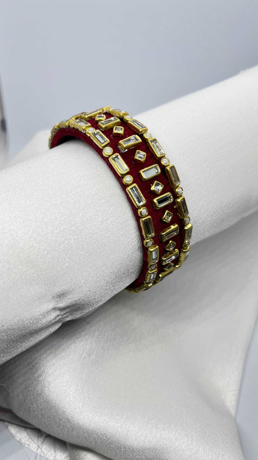 Maroon and White Stone Bangles - MATSYA BOUTIQUE