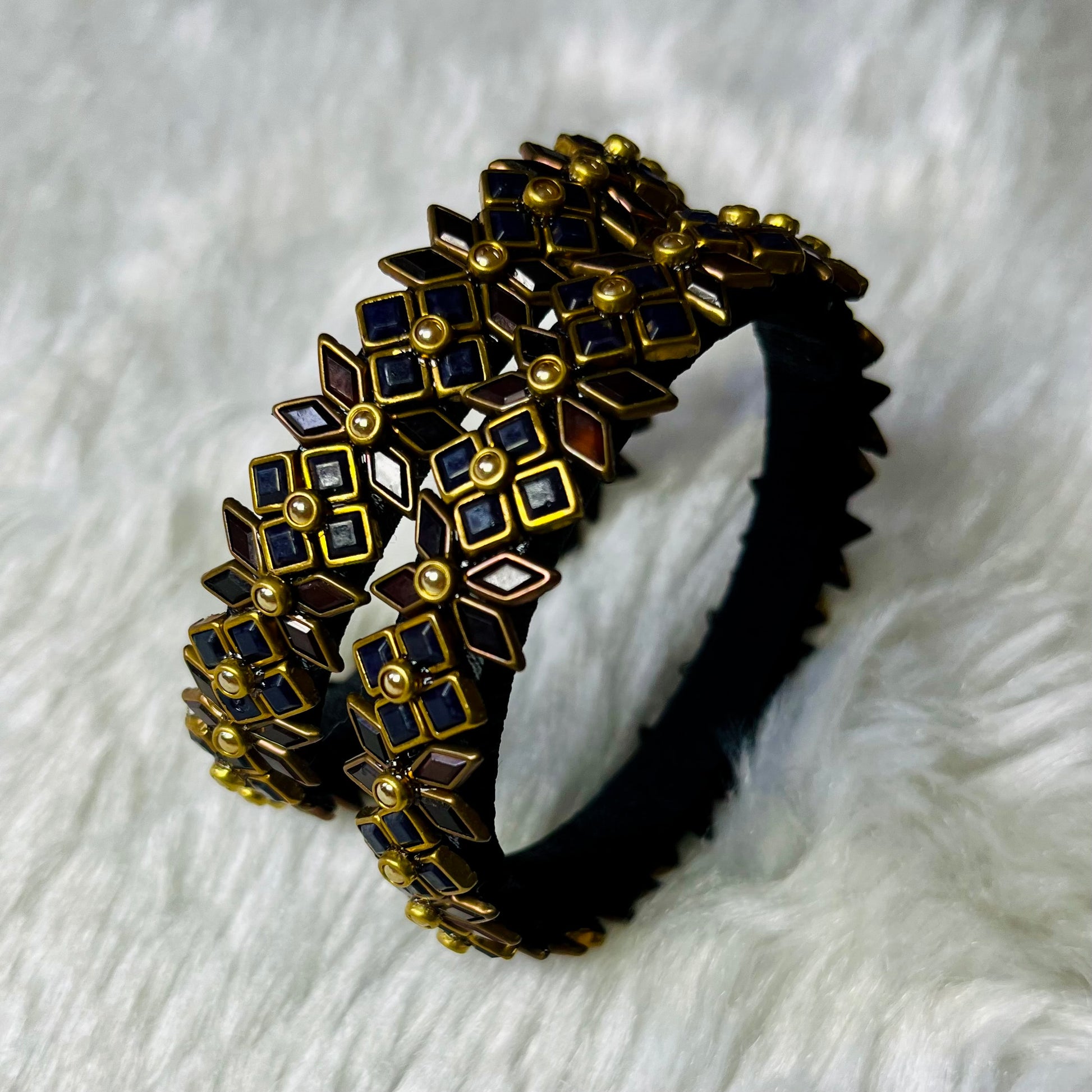 Zehra bangles, floral enamel bangles, navy maroon bangles, antique gold jewelry, traditional bangles for women, Indian ethnic bangles, wedding bangle set, handcrafted jewelry, festival bangles, floral charm bangles, boho style bangles, designer Indian jewelry, oxidized floral bangles, bangles online India, Matsya Boutique