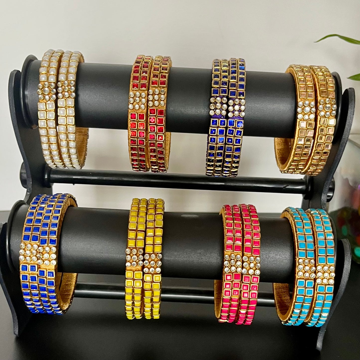 Kundan bangles, double line bangles, return gift bangles, traditional bangles, wedding return gifts, festive bangles, handmade bangles, colorful bangles, Indian bangles, party wear bangles, silk thread bangles, kundan jewelry, ethnic bangles, bridal bangles, mehendi favors, haldi function gifts, Navaratri gifts, baby shower return gifts, pooja gifts, boutique bangles